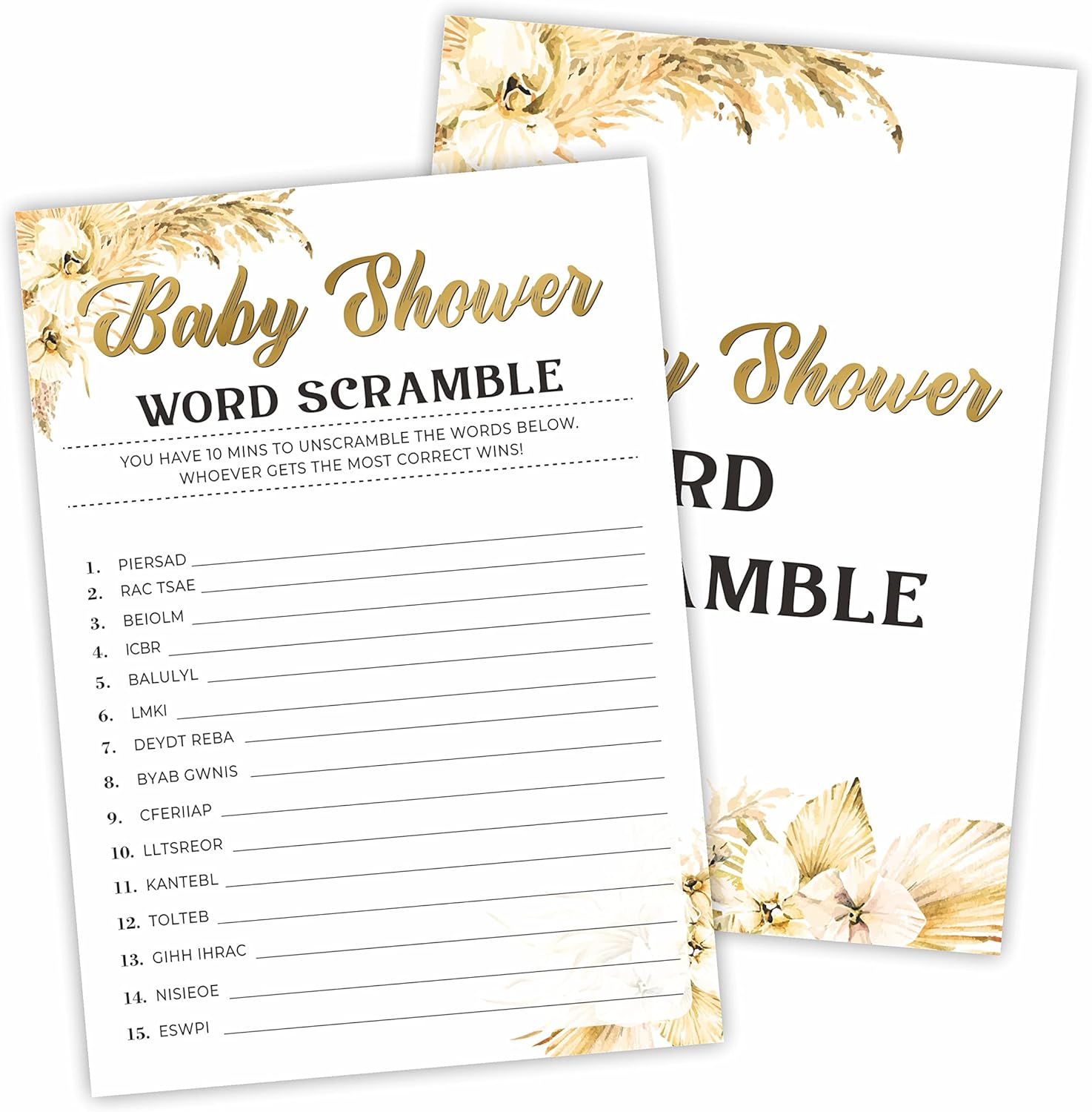 Boho Pampas Grass Baby Shower Word Scramble Game Cards