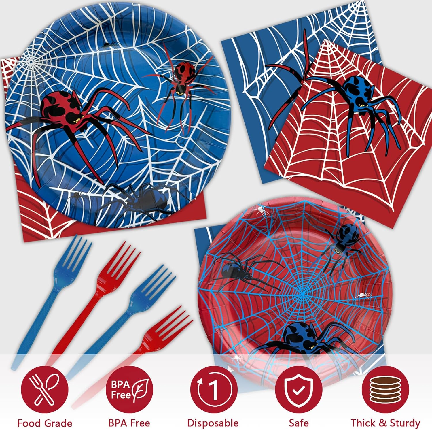 96 Pcs Spider Themed Disposable Tableware Set for 24 Guests