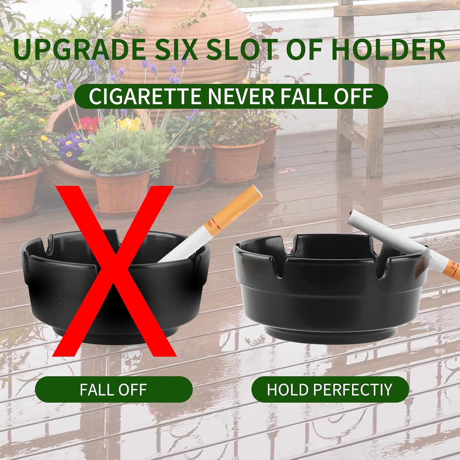 6Pcs Stackable Black Ashtray Set for Home and Outdoor Use