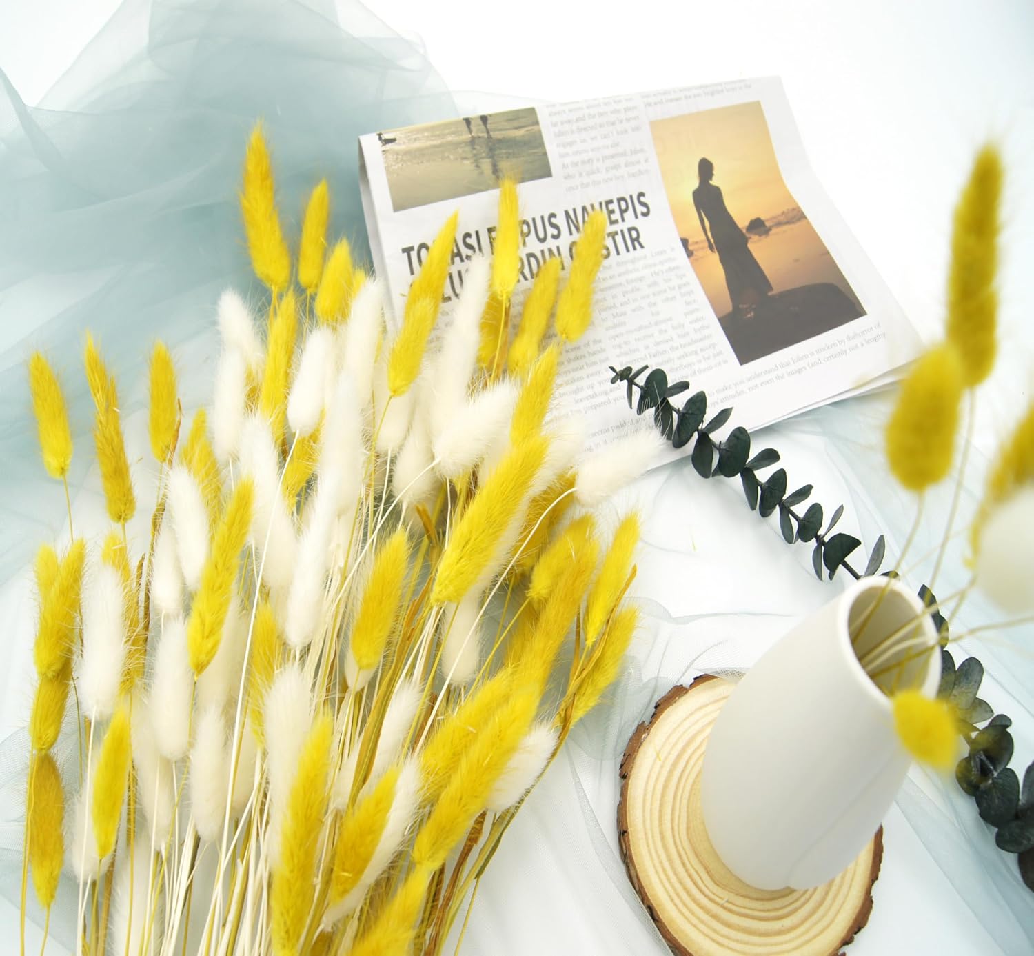 JOJAZE Dried Bunny Tails Flowers 120pcs for Home Decor