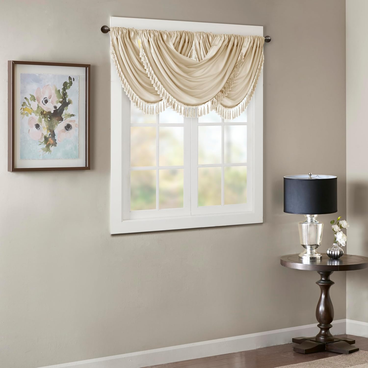 Madison Park Elena Waterfall Embellished Valance 38X46
