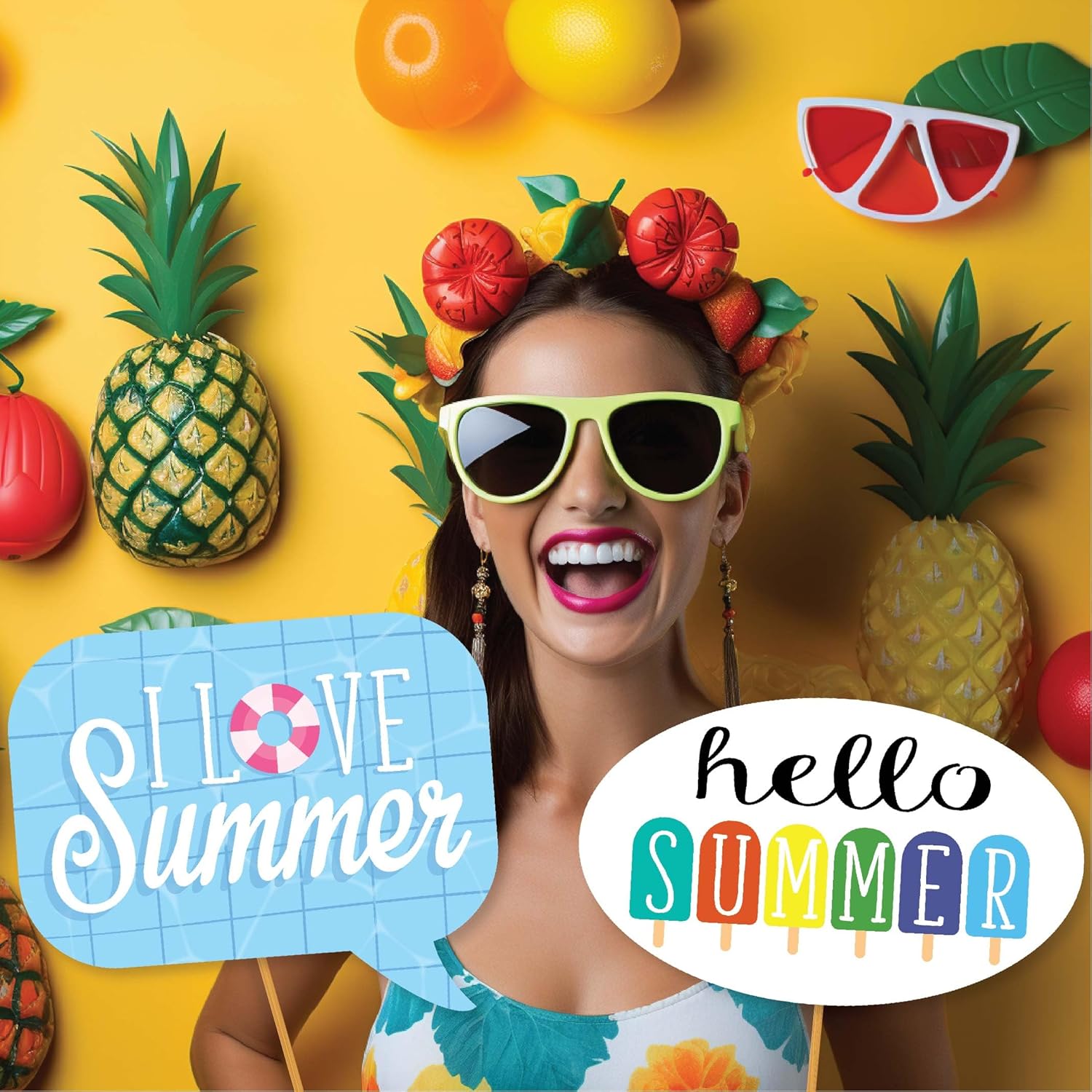 Summer Photo Booth Props - 41 Pieces with Signs Pads Sticks