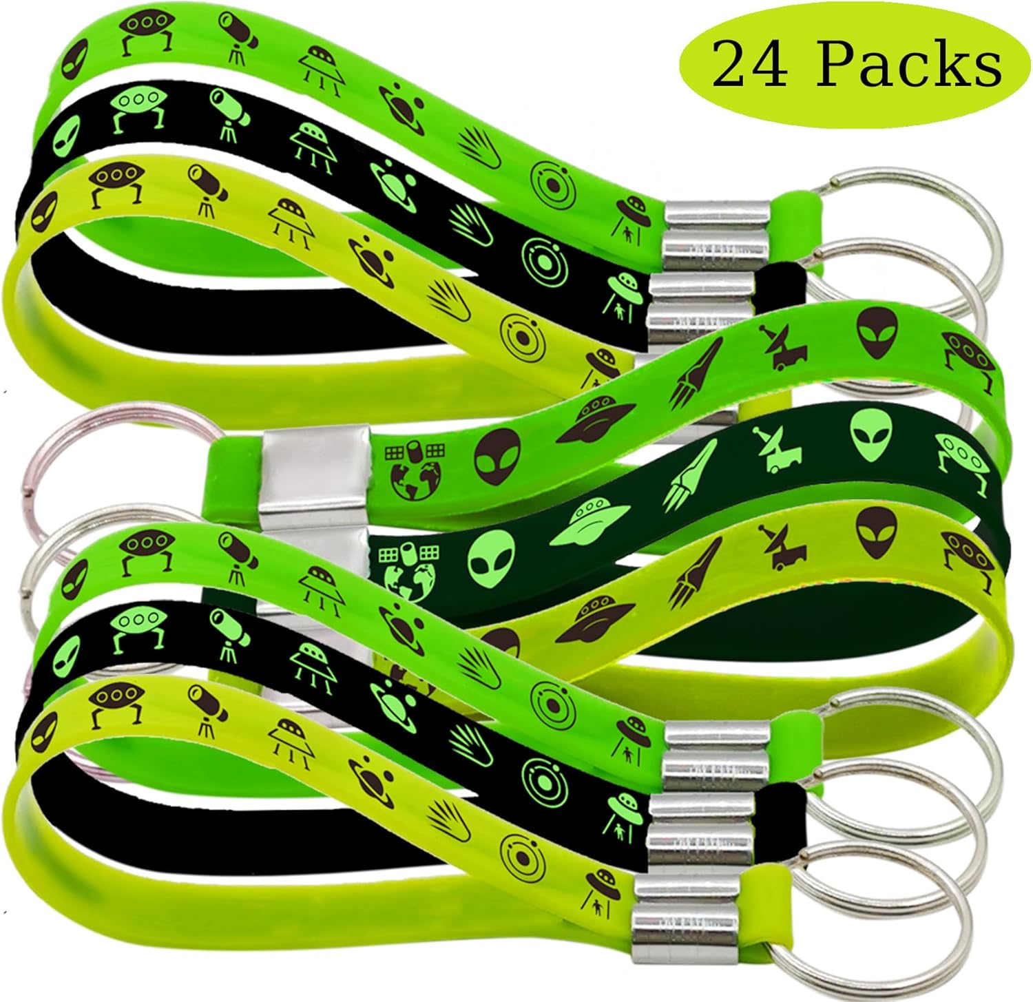 24 Piece Green Alien Rubber Keychains Party Favors