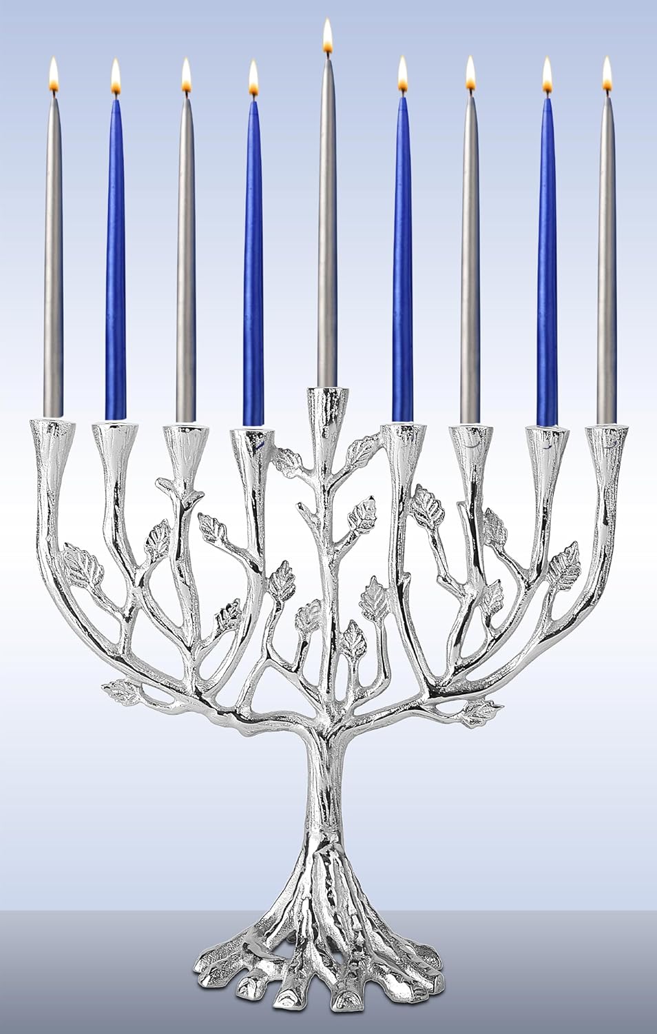 Ner Mitzvah Tree of Life Hanukkah Menorah - Silver Tone Design