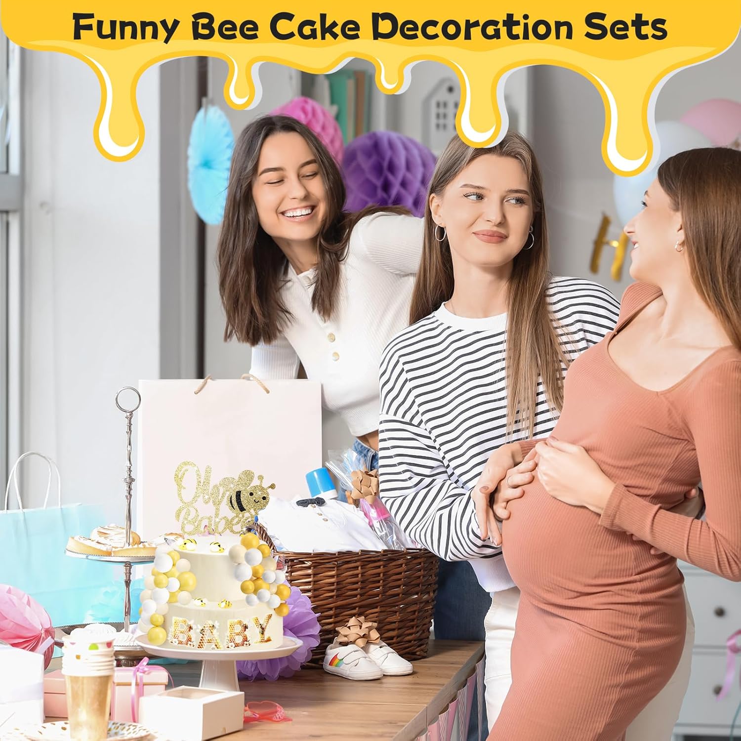 36 Pcs Bee Baby Shower Cake Toppers with Balloons