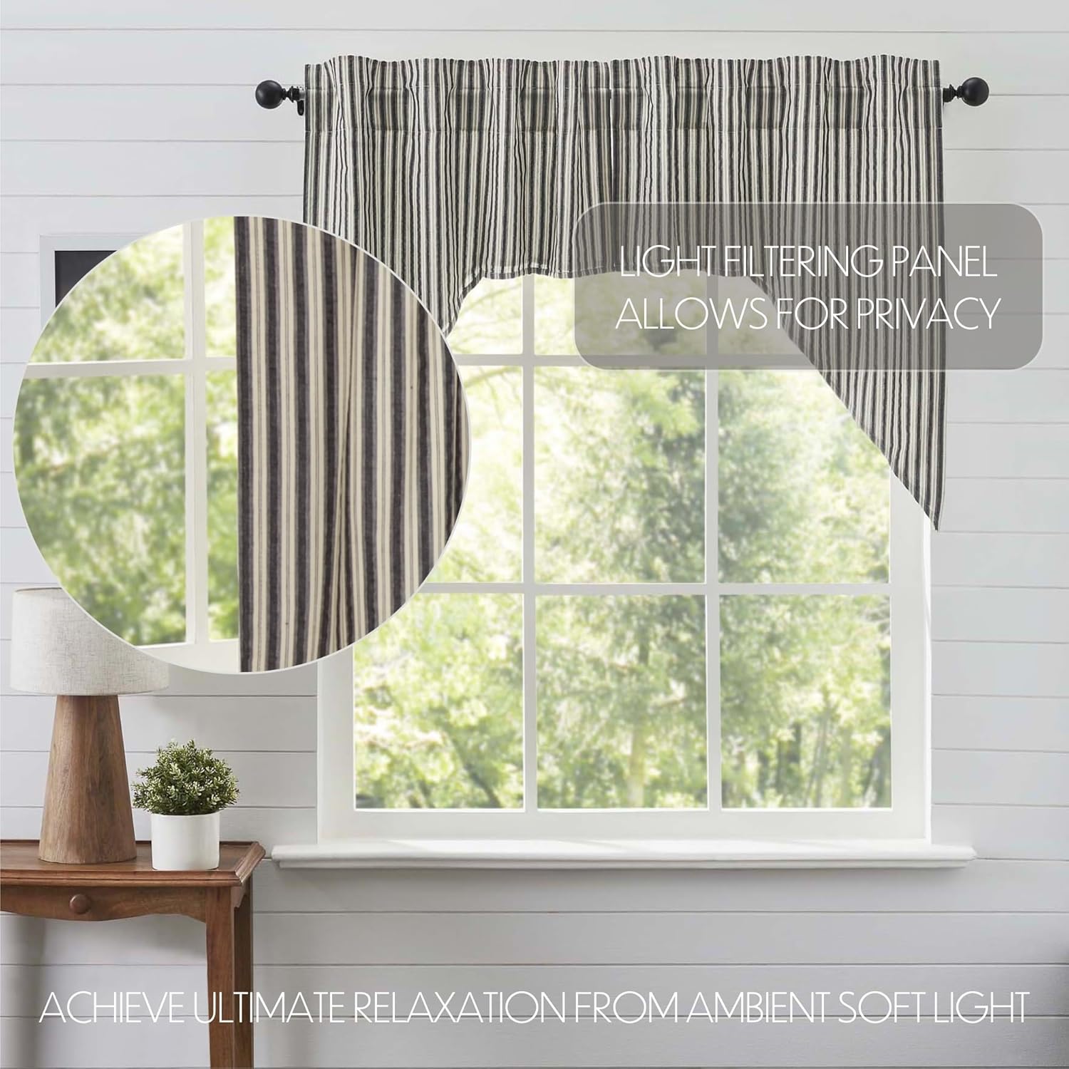 VHC Brands Ashmont Grey Ticking Stripe Swag Curtain Set