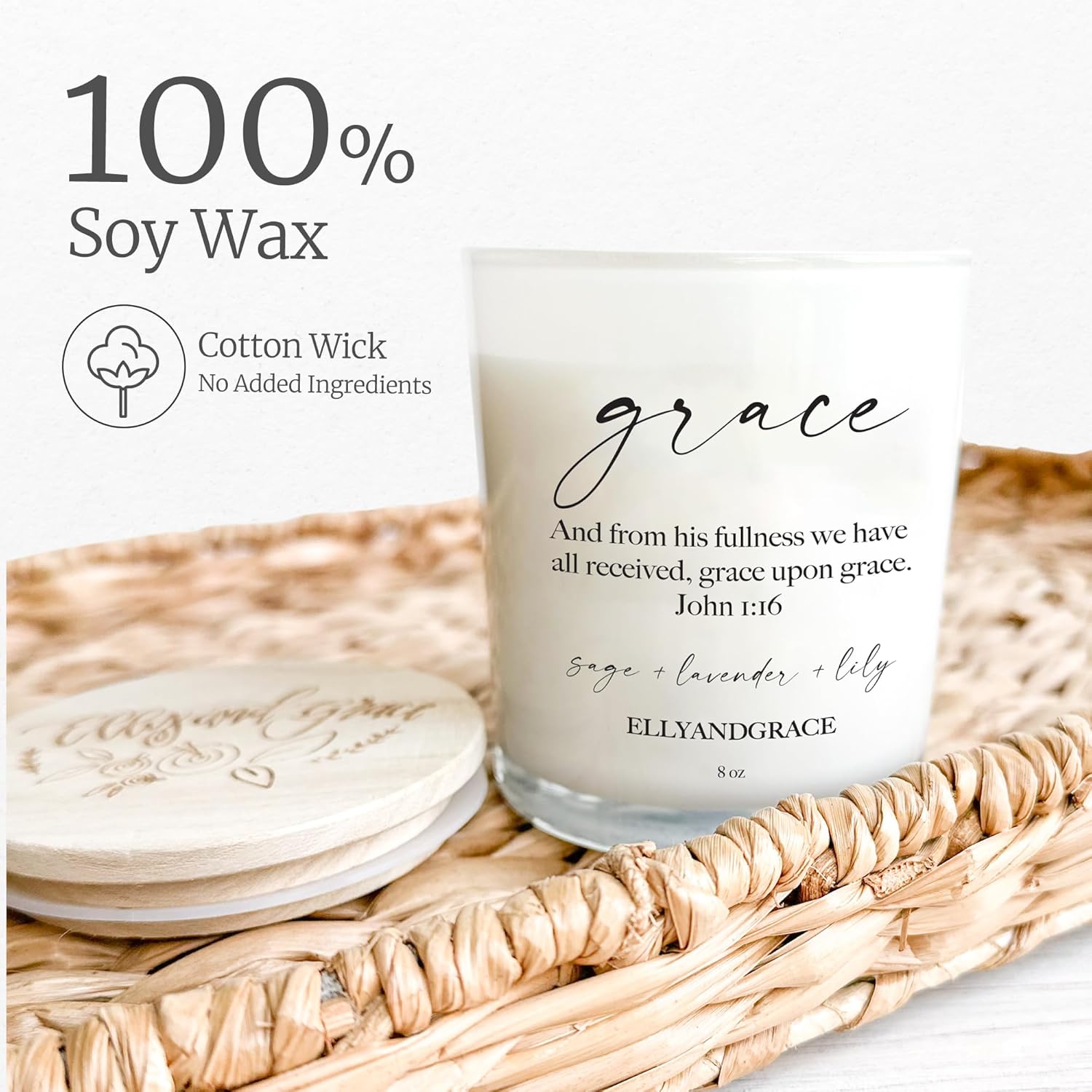 Elly Grace Scented Soy Candle with Bible Verse