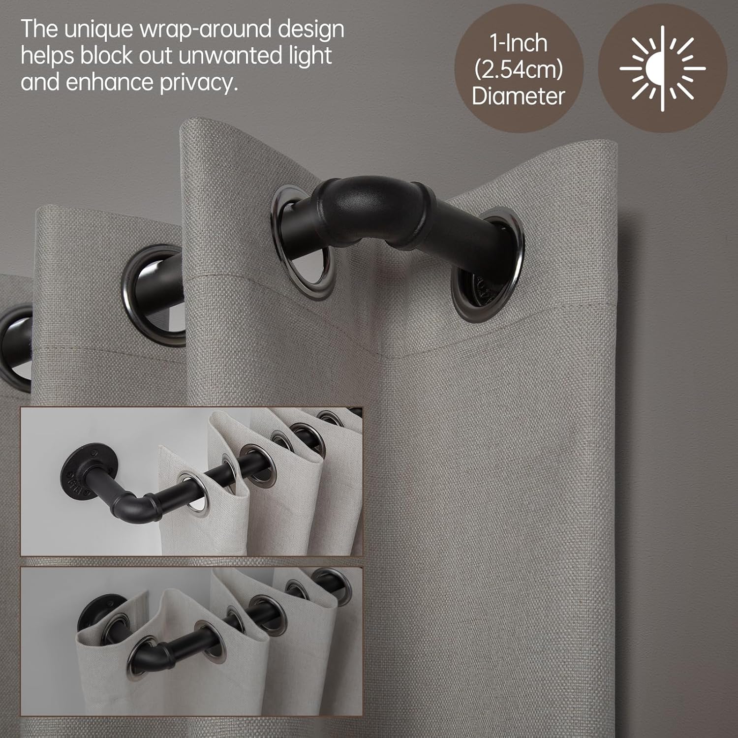 Zeerobee 1 Inch Black Curtain Rod 48-86 Inches