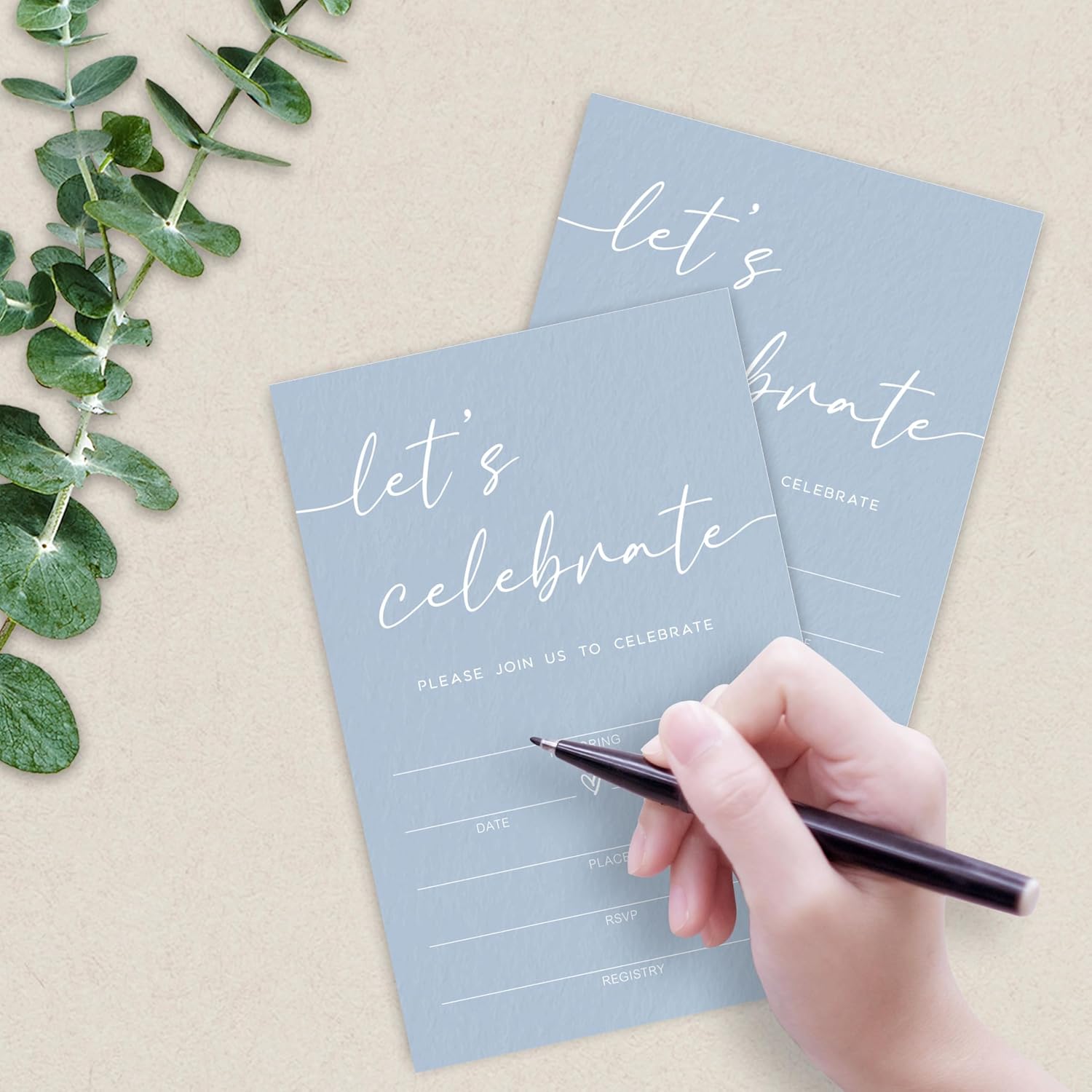 Lets Celebrate Party Invitations 25 Pcs Blue Minimalist Card Set