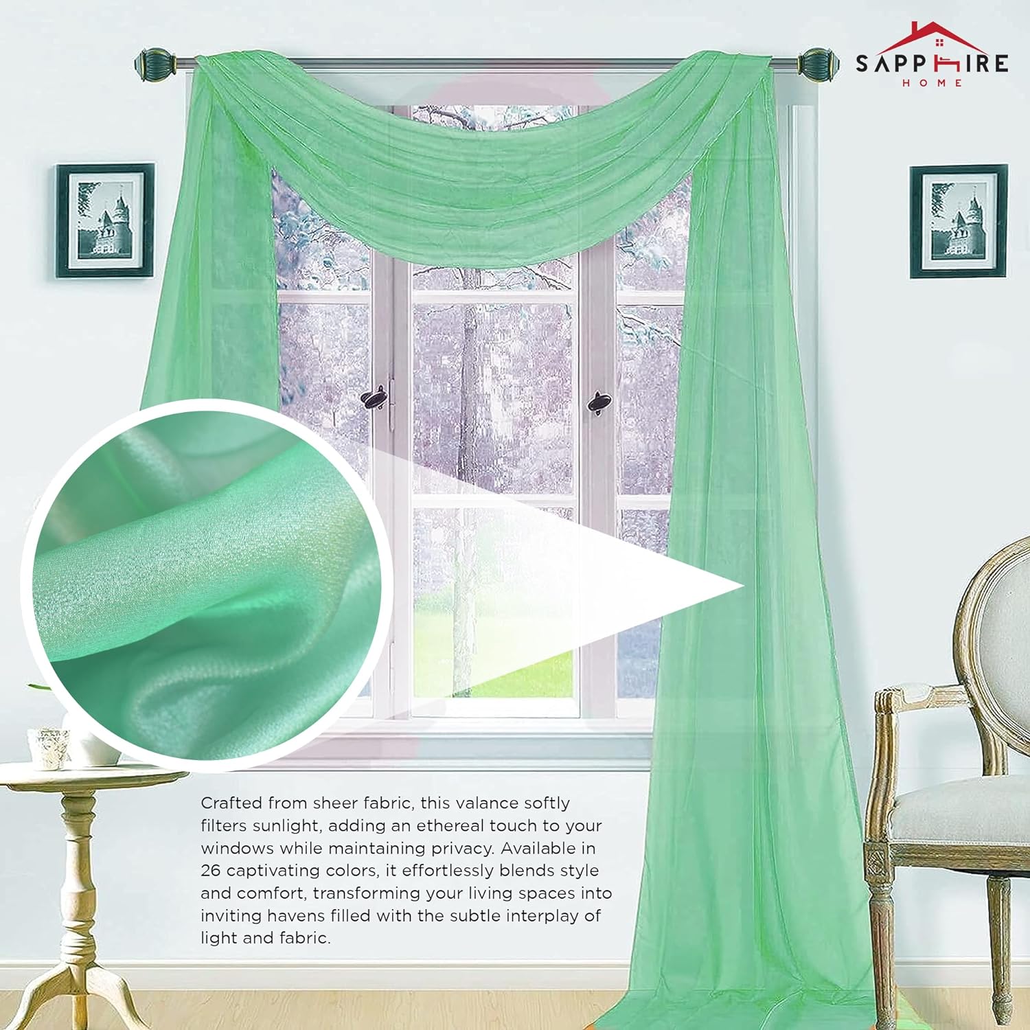 Sapphire Home Window Scarf Valance Curtains - Taupe 54 x 216 1 pc