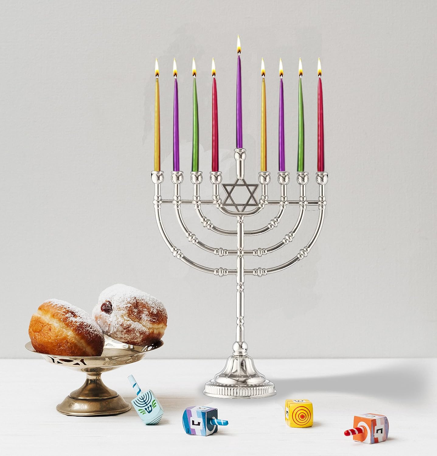 Ner Mitzvah Silvertone Candle Menorah for Chanukah