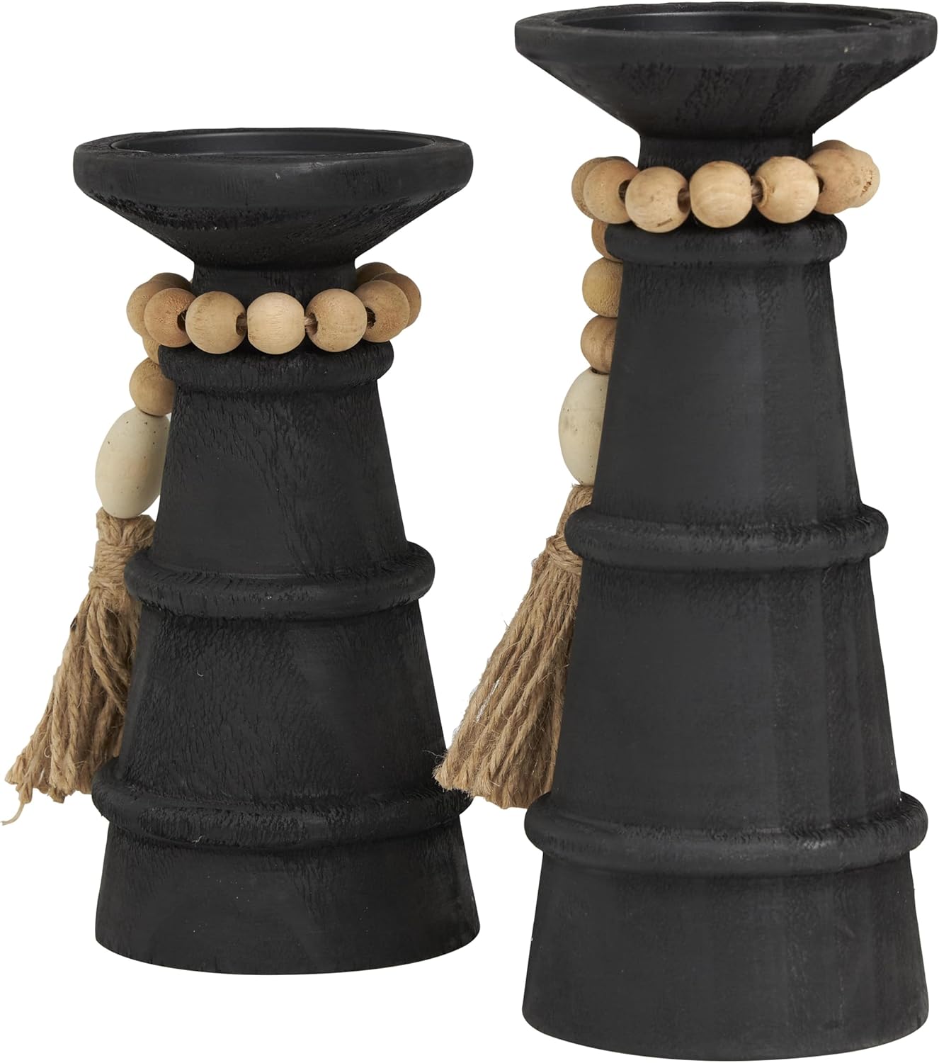 Deco 79 Black Matte Wood Candle Holder Set of 2