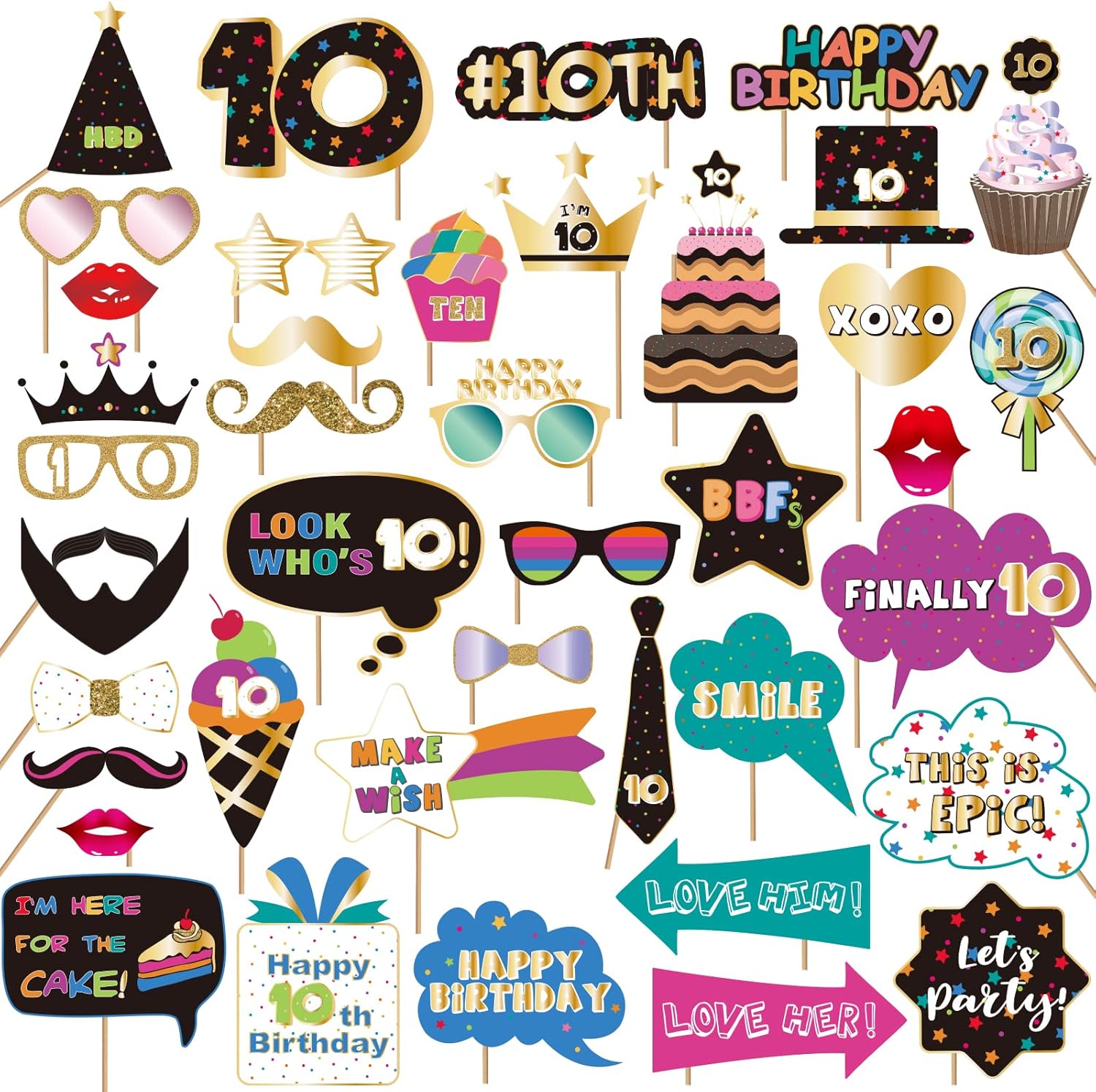 BRT Bearingshui 10th Birthday Photo Booth Props Kit