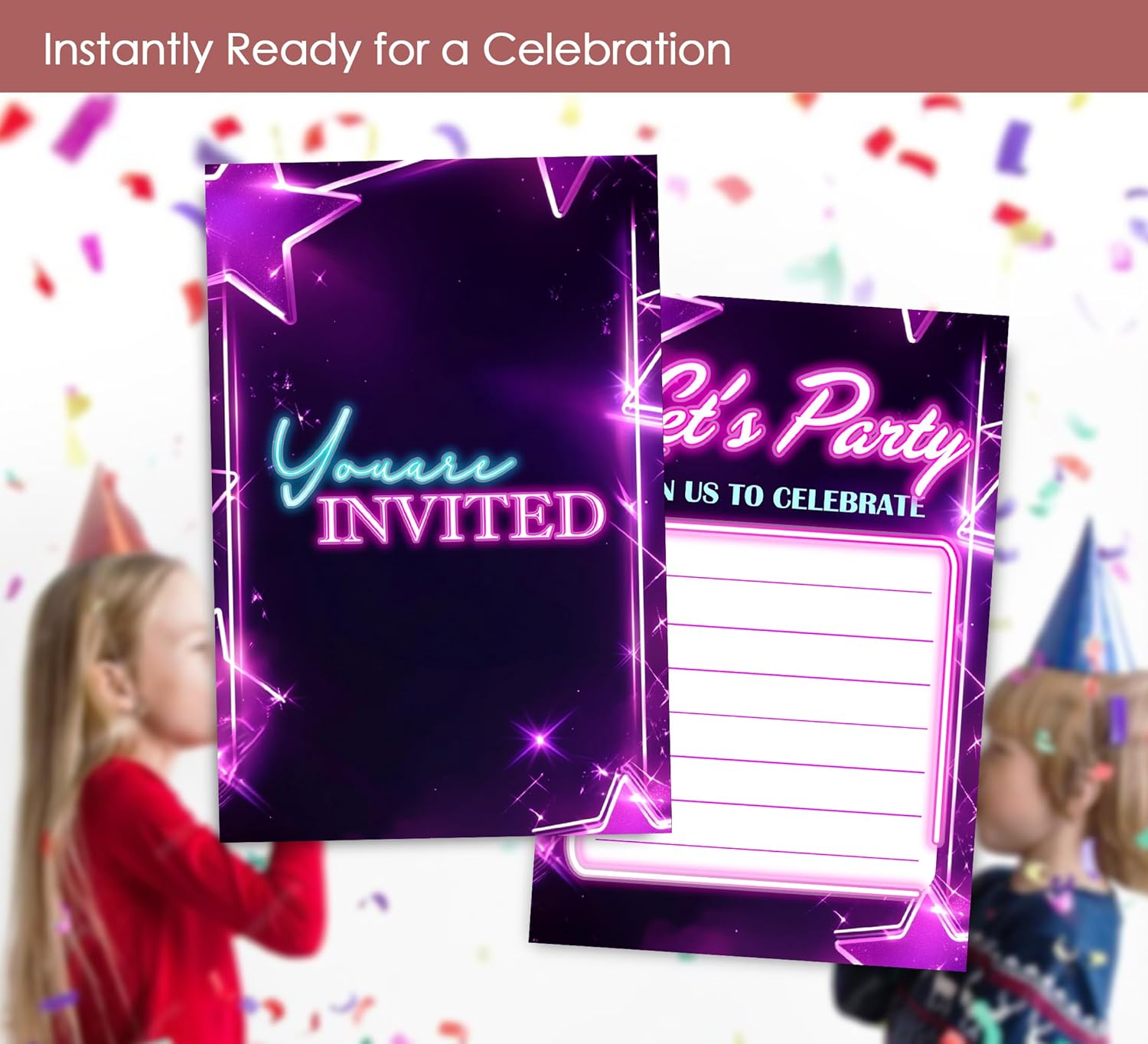Neon Birthday Invitations 30 Sets with Envelopes