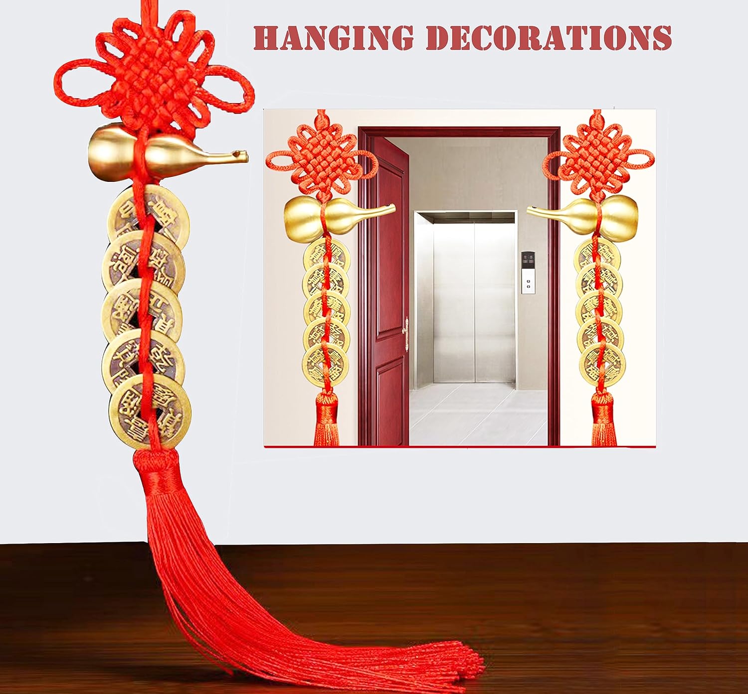 2PCS Feng Shui Good Luck Charms with 5 Coins for Blessing Gifts
