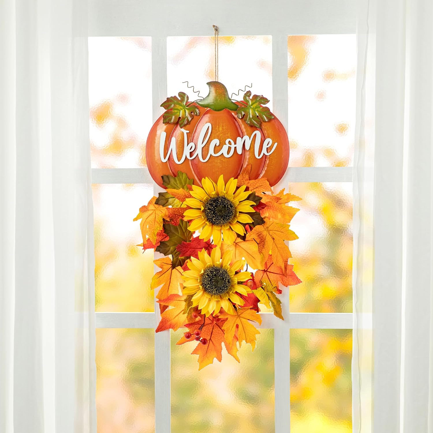 Glitzhome 225 Inch Fall Metal Pumpkin Sunflower Wall Decor