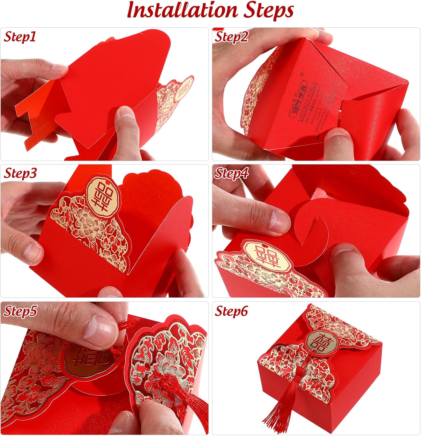 80 Pcs Red Wedding Candy Box with Tassel