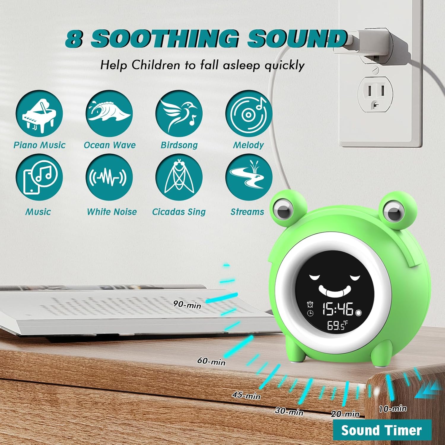 Kids Alarm Clock with Night Light and Sleep Sounds