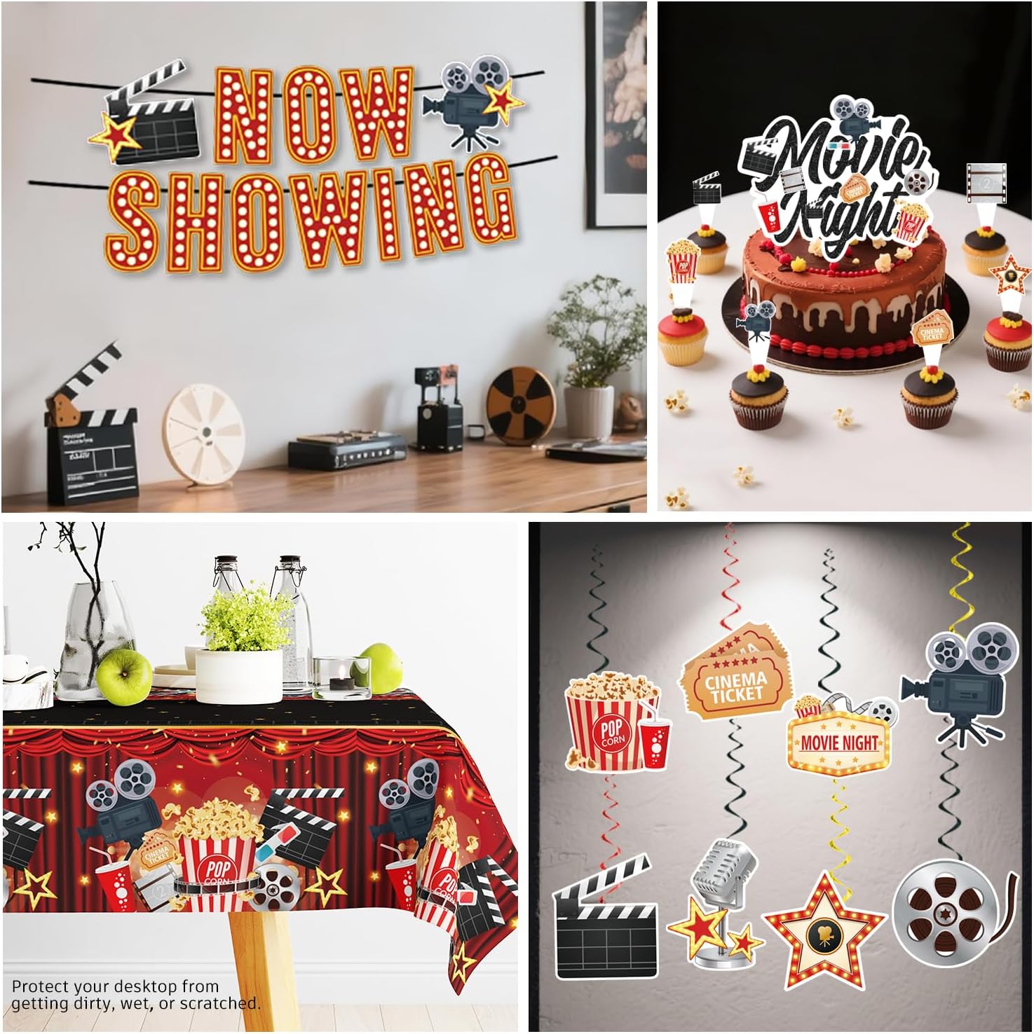 157pcs Movie Night Supplies Set with Plates and Tablecloths