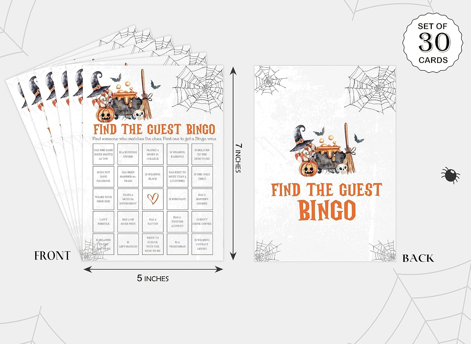 Tuyashua Halloween Guest Bingo Game Set of 30 Cards