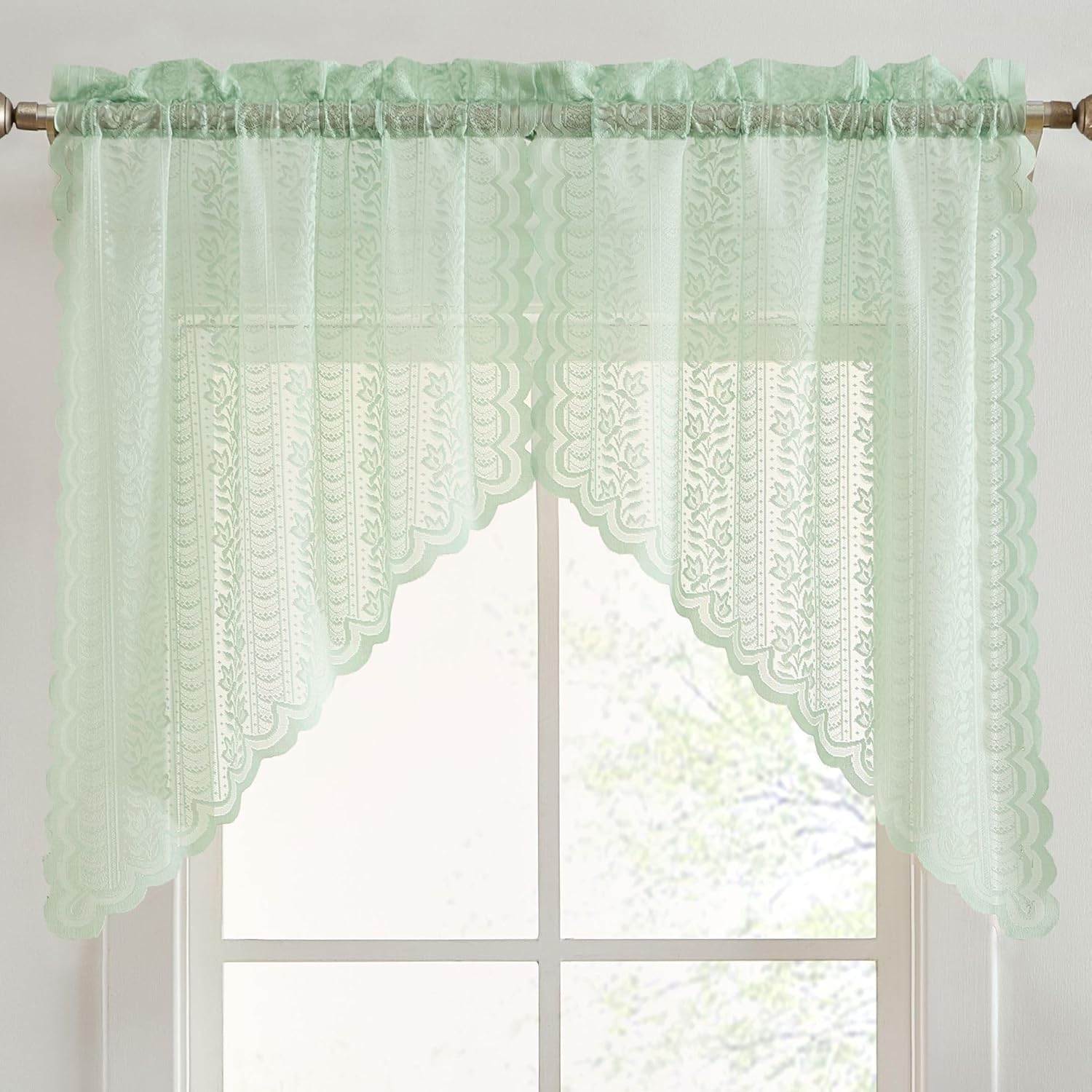 HLC ME Sophia Floral Valance 28x36 Inch Seafoam Green Set of 2