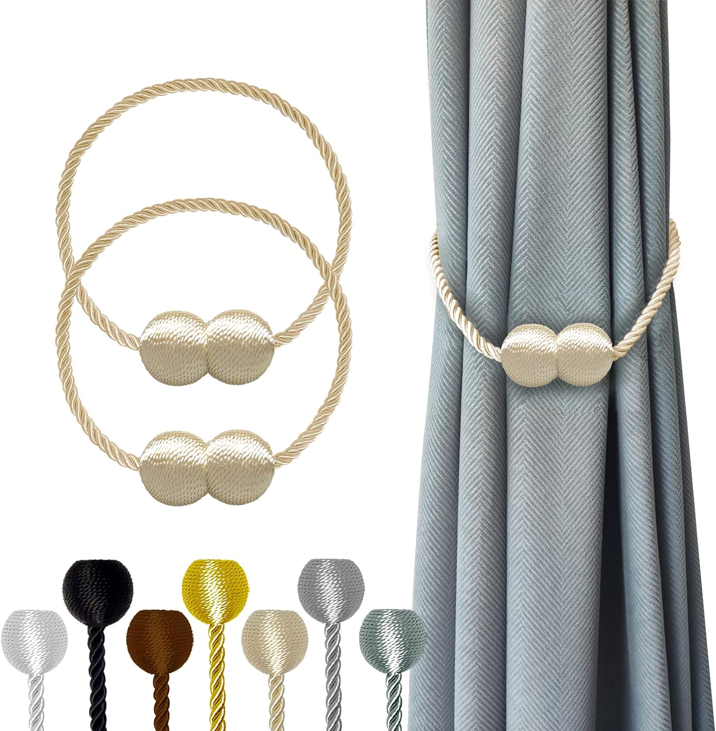 Hion Magnetic Curtain Holdbacks Beige 2pcs