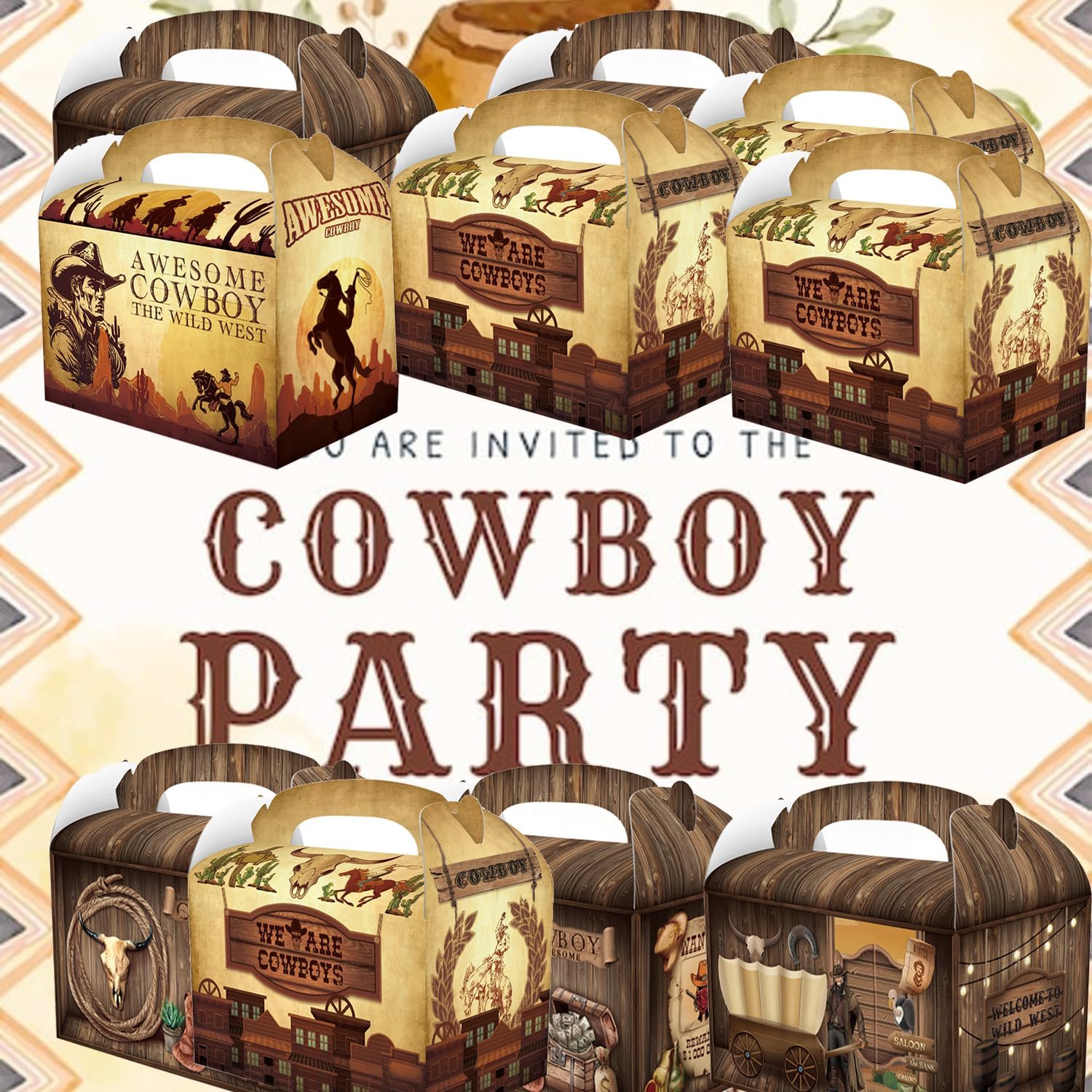 RIGHTA TECH 12-Pack Western Cowboy Candy Gift Boxes with Handles