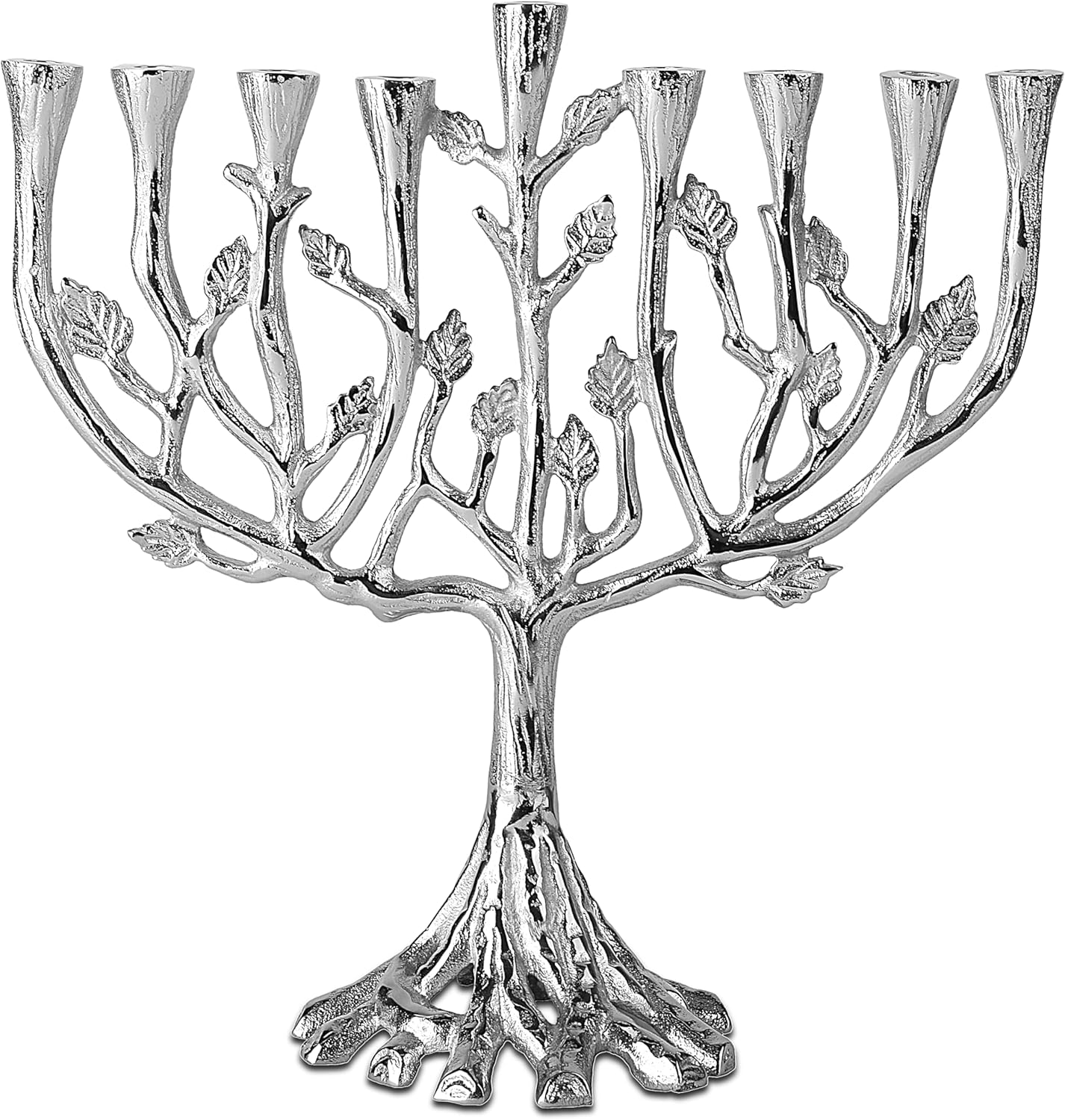 Ner Mitzvah Tree of Life Hanukkah Menorah - Silver Tone Design