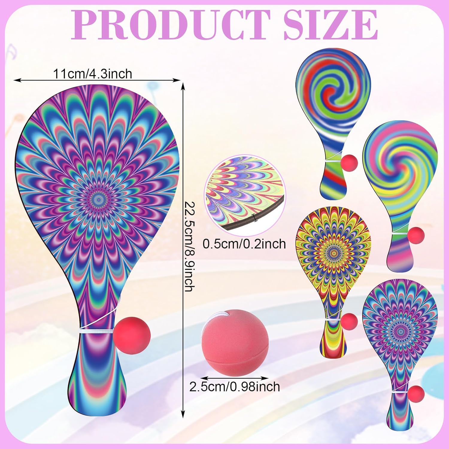 VioraWhite 36 Pcs Psychedelic Paddle Ball Set