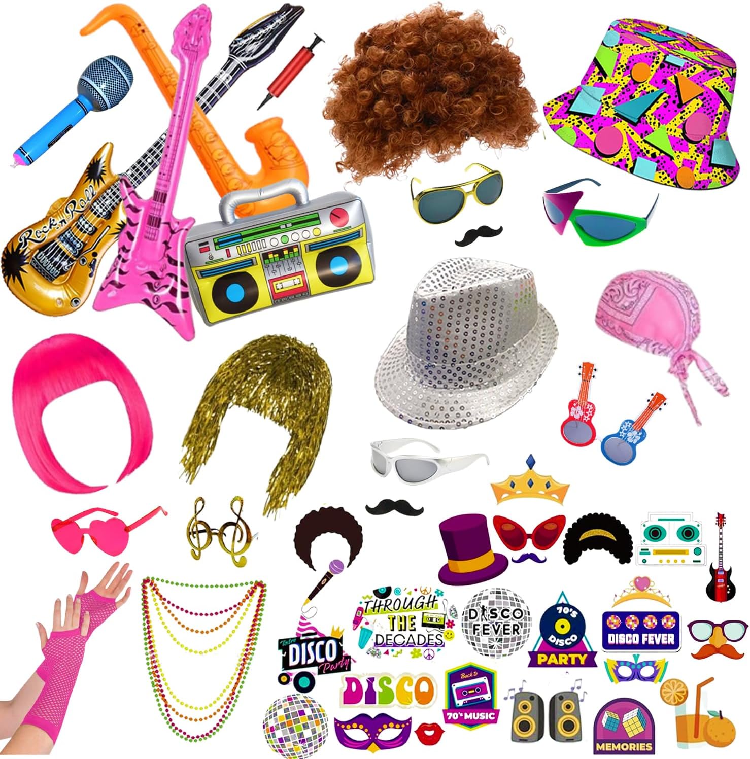 HEYTOP 50 Pcs Rock Party Photo Booth Props Set for Adults