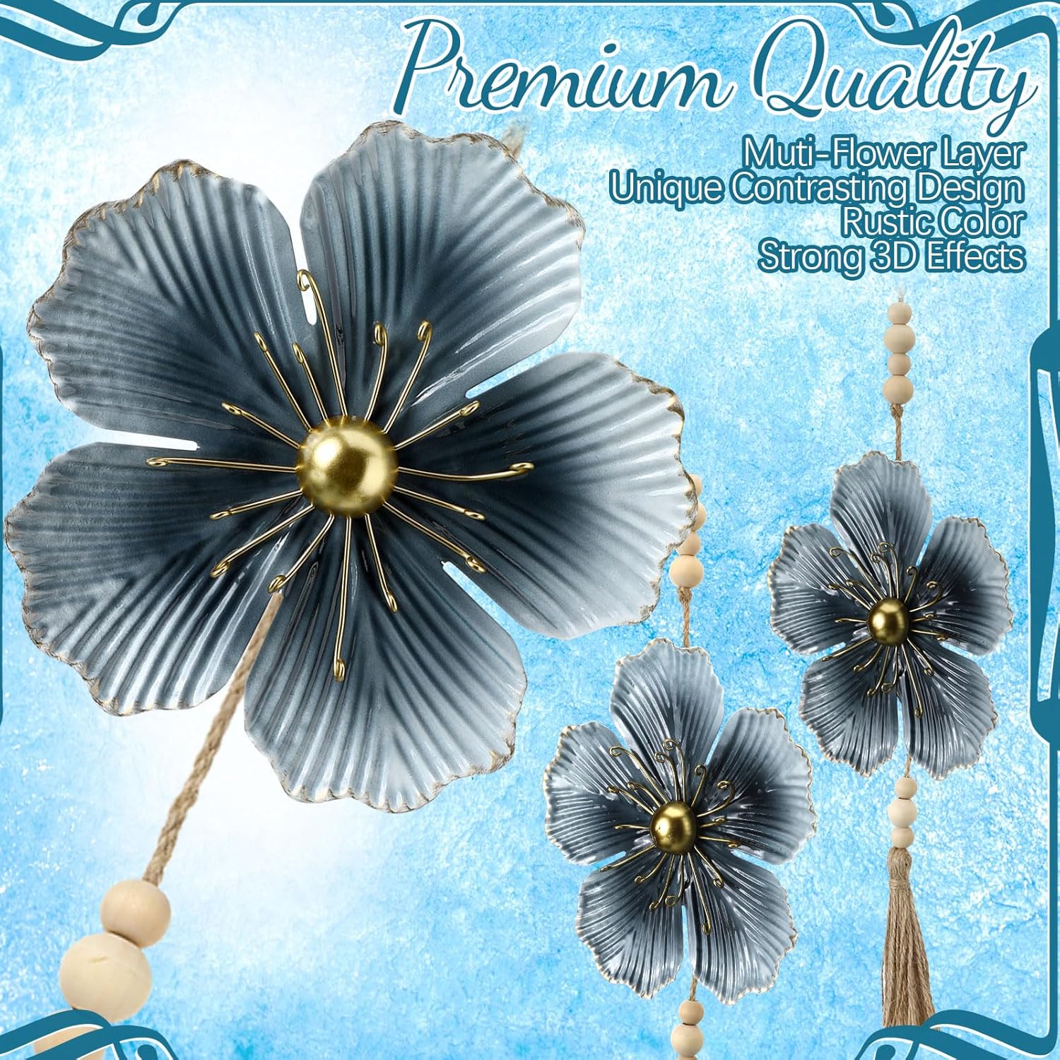 Tandefio 4 Pcs Metal Flower Wall Decor