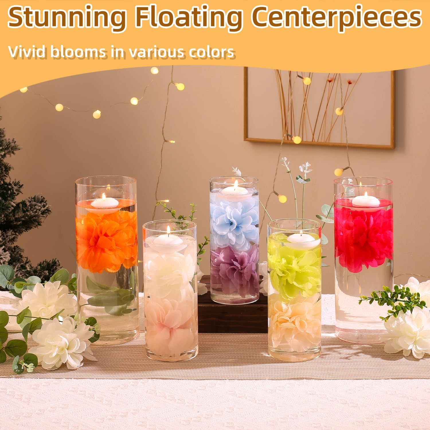 24 Pcs Floating Candles and Artificial Flowers Set