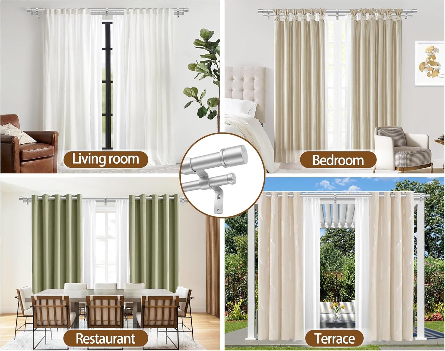 Hotozon Double Curtain Rods 72-144 Inch Silver