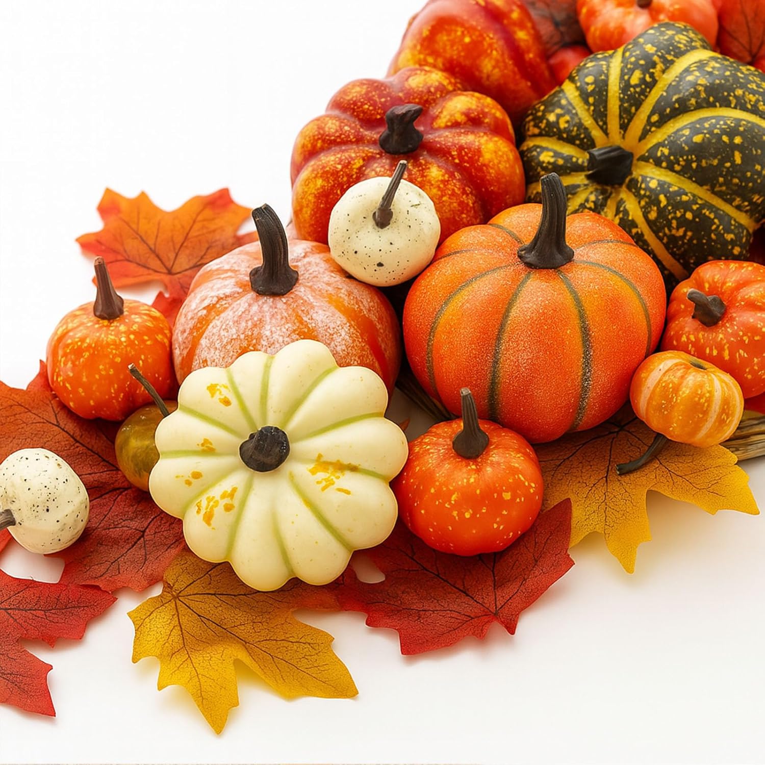 HAKACC Artificial Mixed Pumpkins Maple Leaves for Fall Decor
