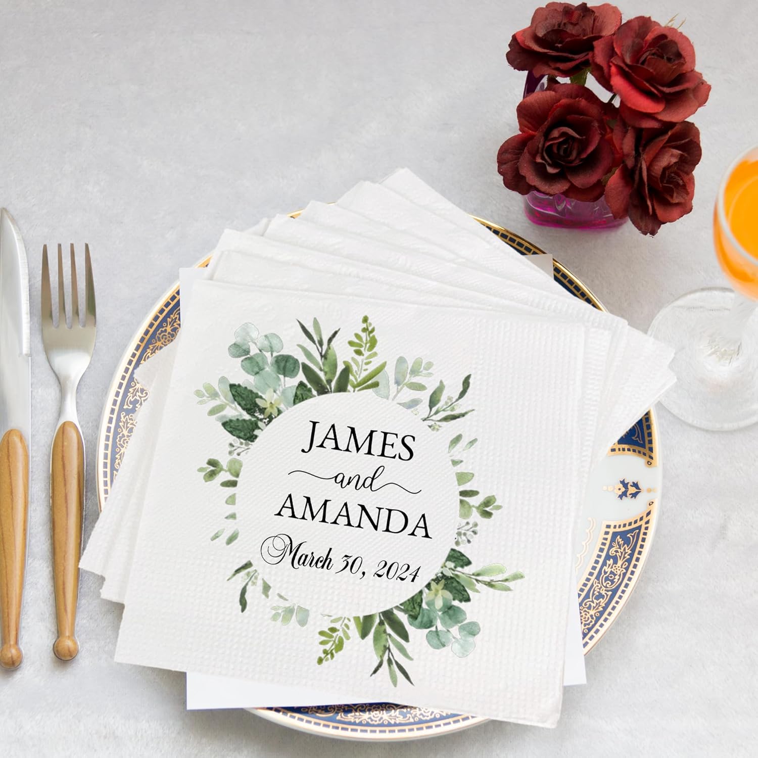 Luxury Personalized Napkins For Wedding Custom Printed Couple Name Paper
