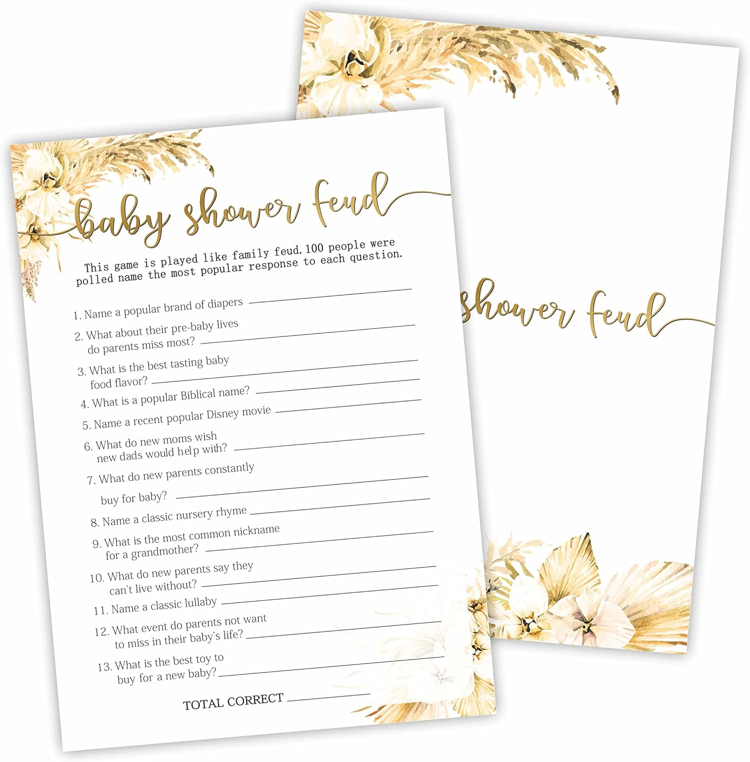 Boho Pampas Grass Baby Shower Game Cards 1