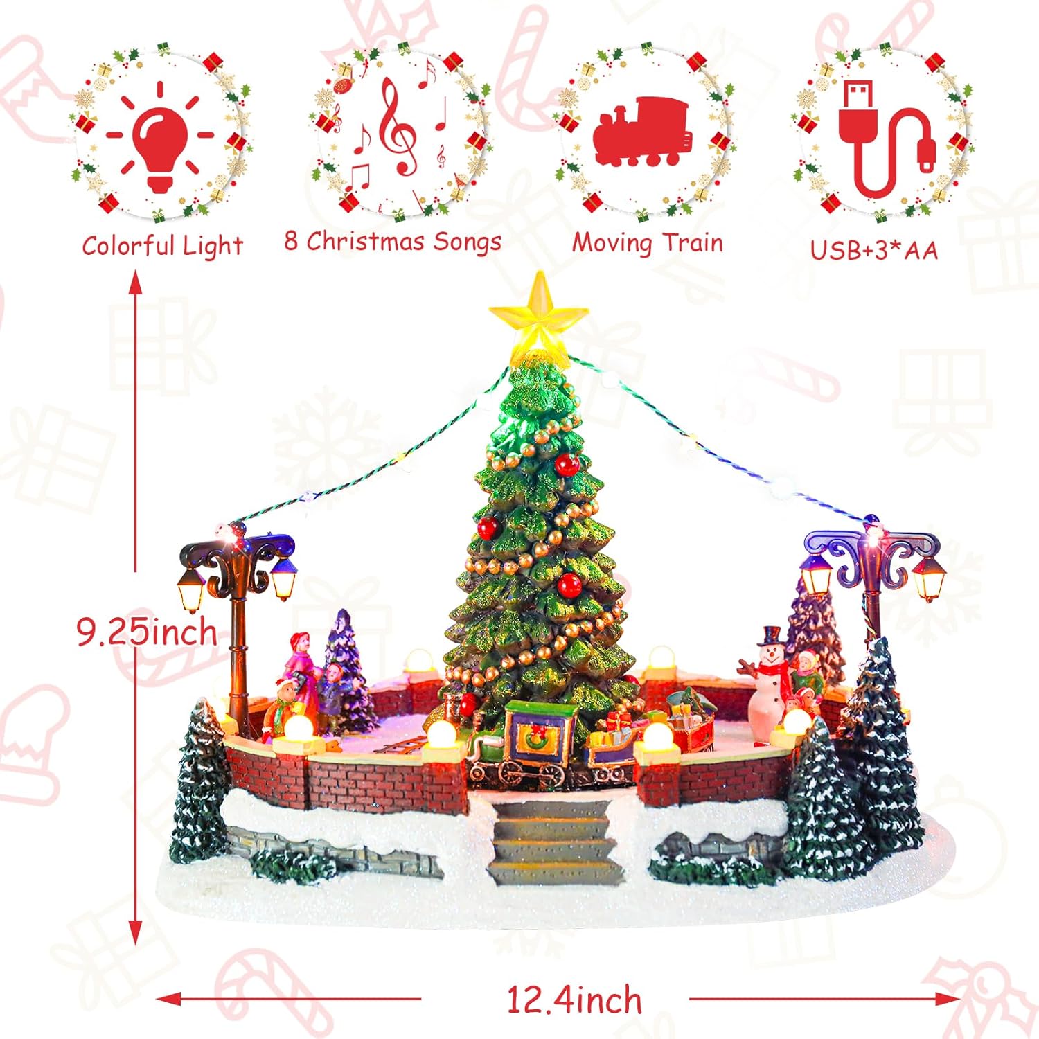 Taman Christmas Village Collectible Buildings with Moving Train and LED Lights