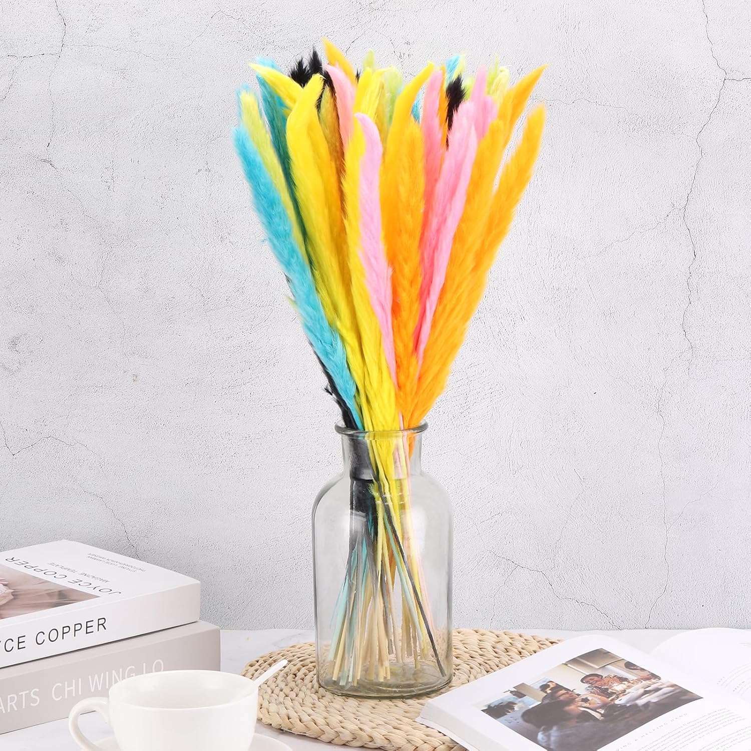 MECCANIXITY 30PCS Yellow Pampas Grass Decor