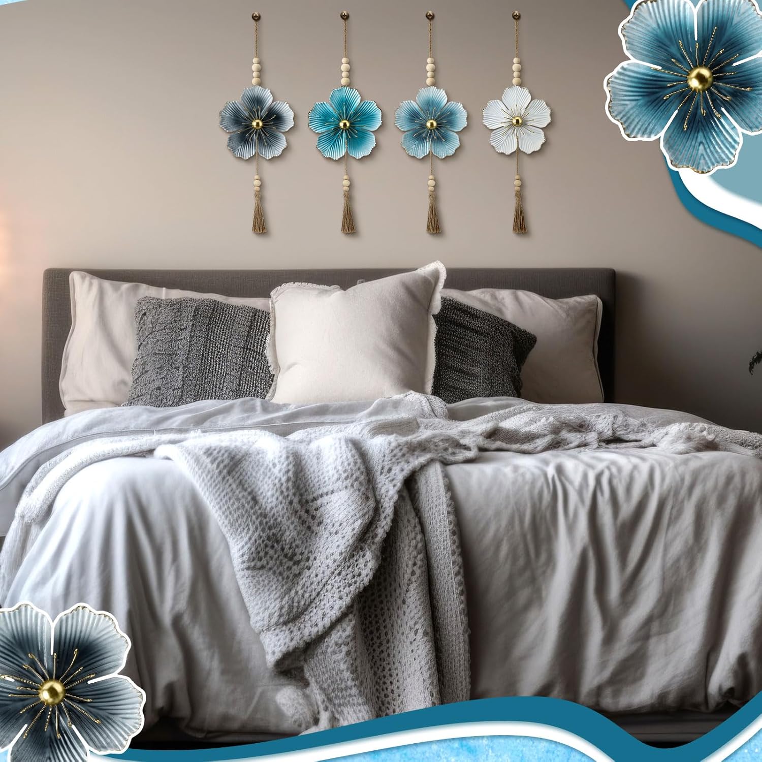 Tandefio 4 Pcs Metal Flower Wall Decor