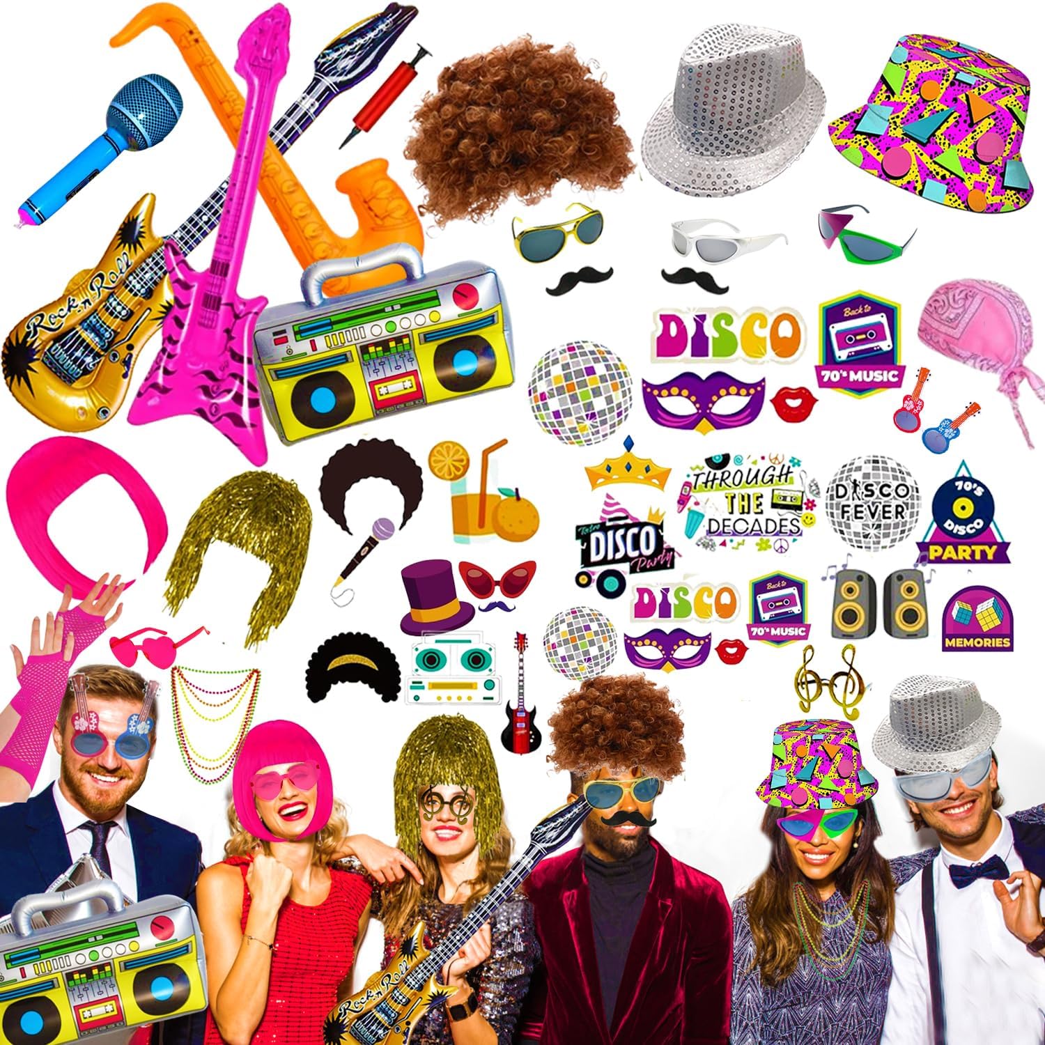HEYTOP 50 Pcs Rock Party Photo Booth Props Set for Adults