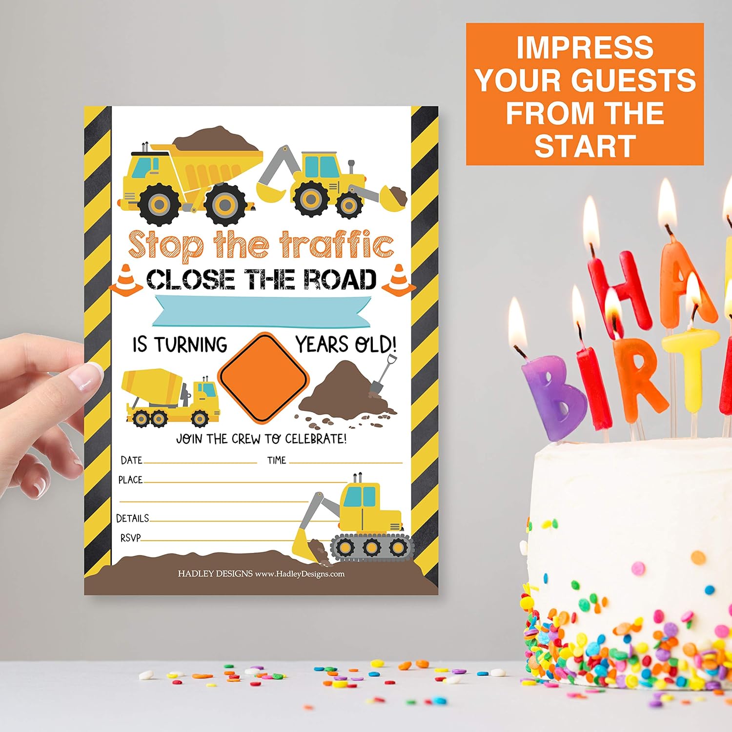 Hadley Designs Construction Birthday Invitations Set of 25