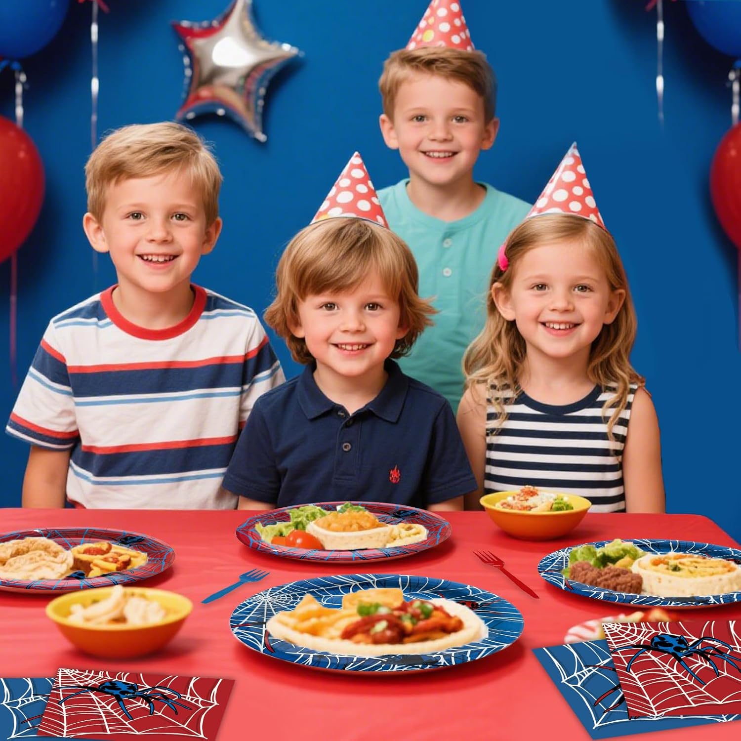 96 Pcs Spider Themed Disposable Tableware Set for 24 Guests