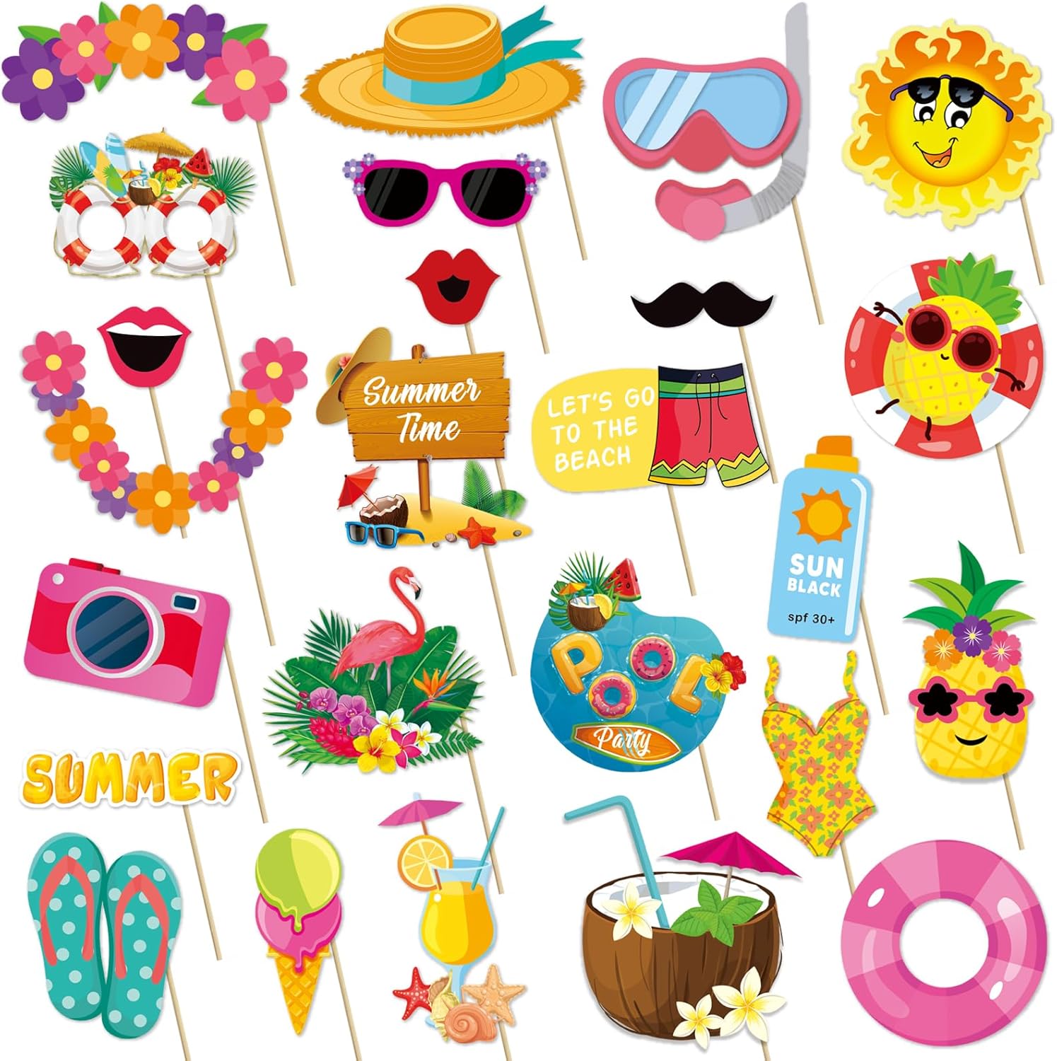 JOJO FLY 25 Pcs Summer Pool Beach Photo Booth Props