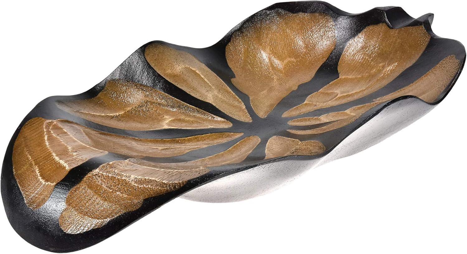 AeraVida Curvy Leaf Shaped 2-Tone Stained Wooden Serving Bowl