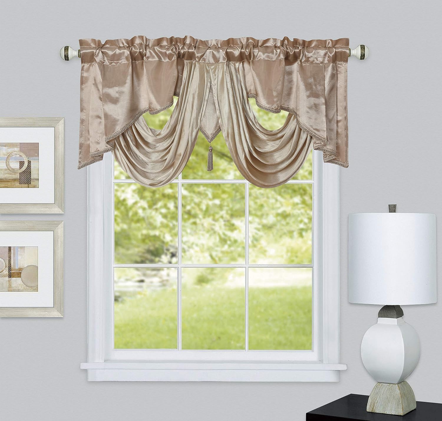 GOHD Valarie Window Valance 54x18 Taffeta Fabric Sand