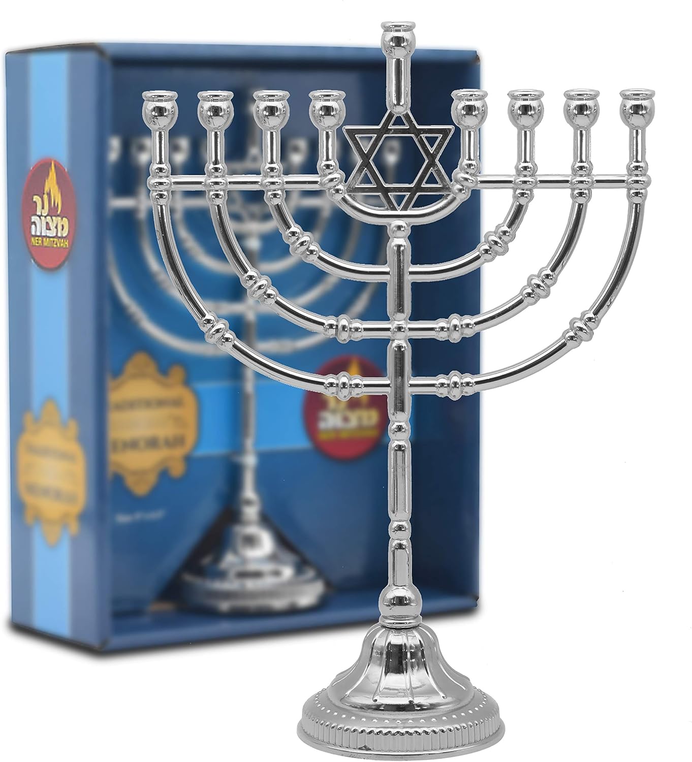 Ner Mitzvah Silvertone Candle Menorah for Chanukah
