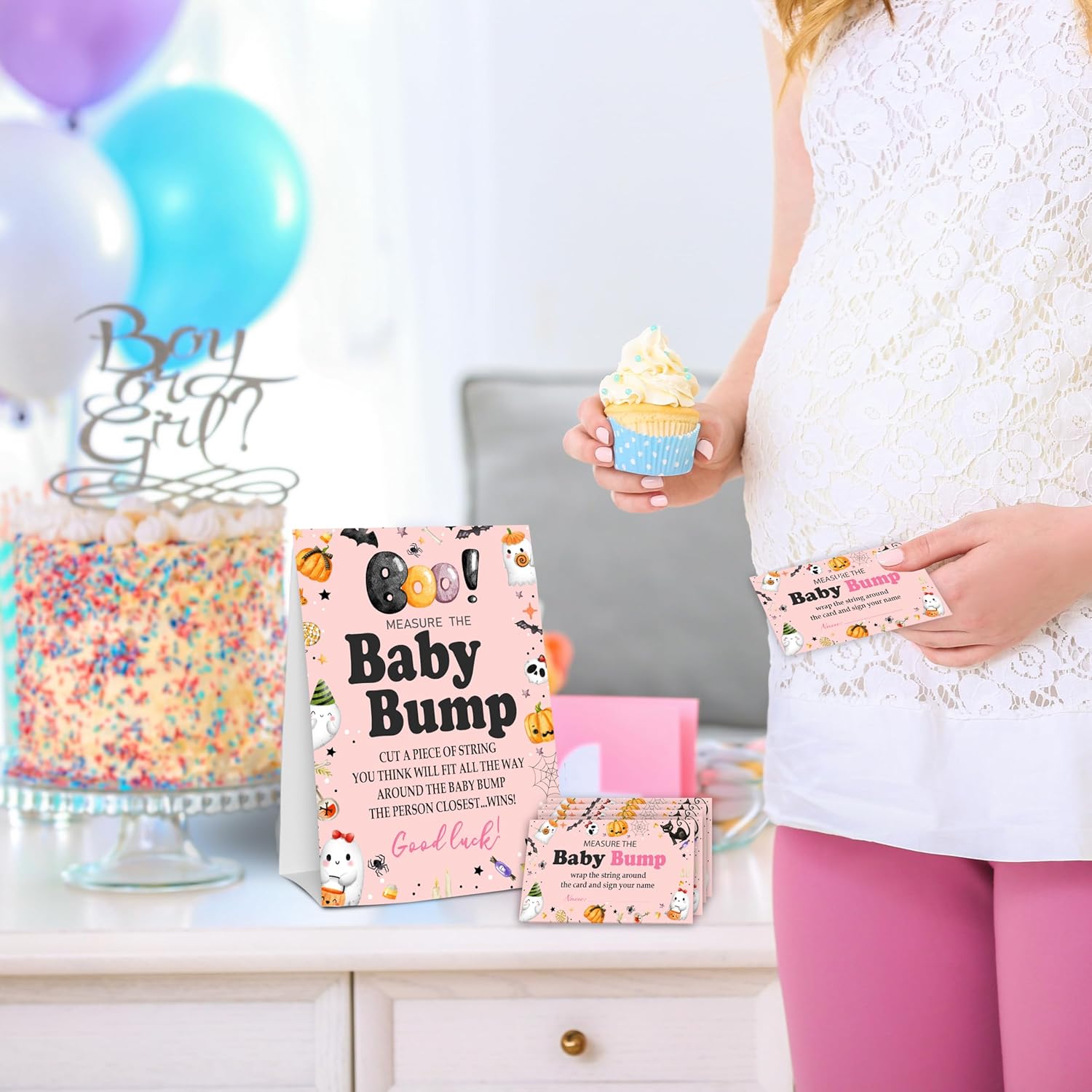 Halloween Baby Shower Games with Bump Sign and Guessing Cards
