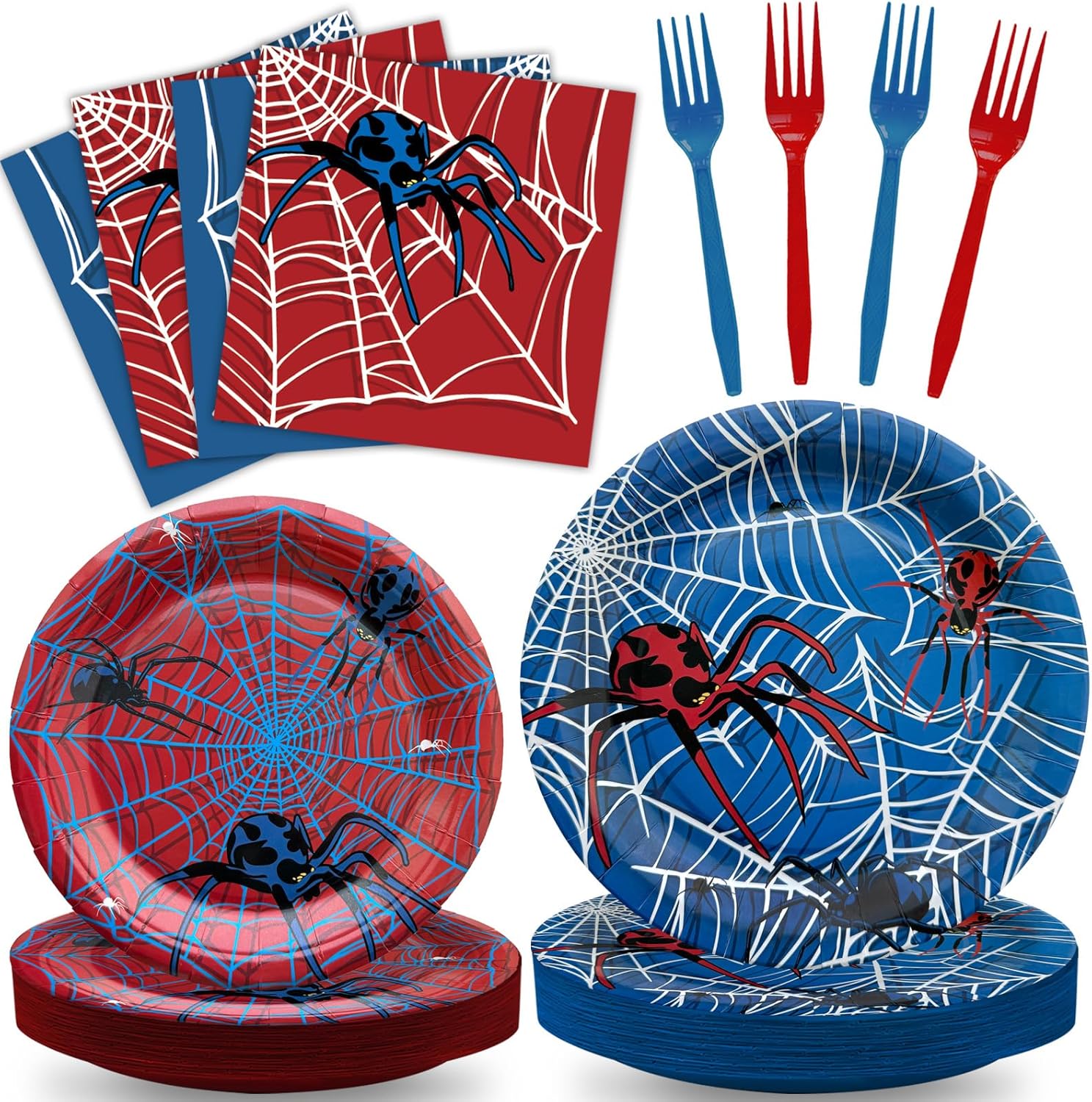 96 Pcs Spider Themed Disposable Tableware Set for 24 Guests