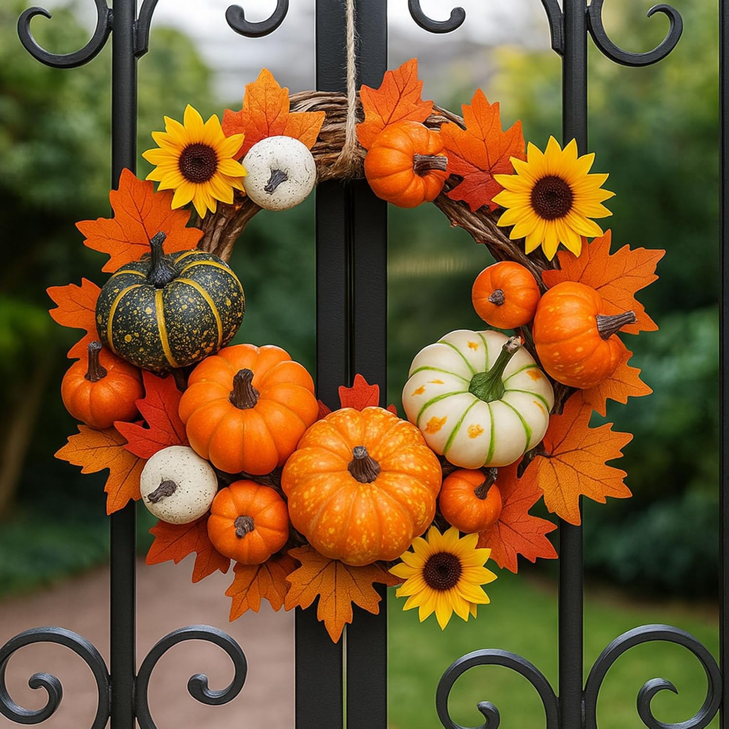 HAKACC Artificial Mixed Pumpkins Maple Leaves for Fall Decor