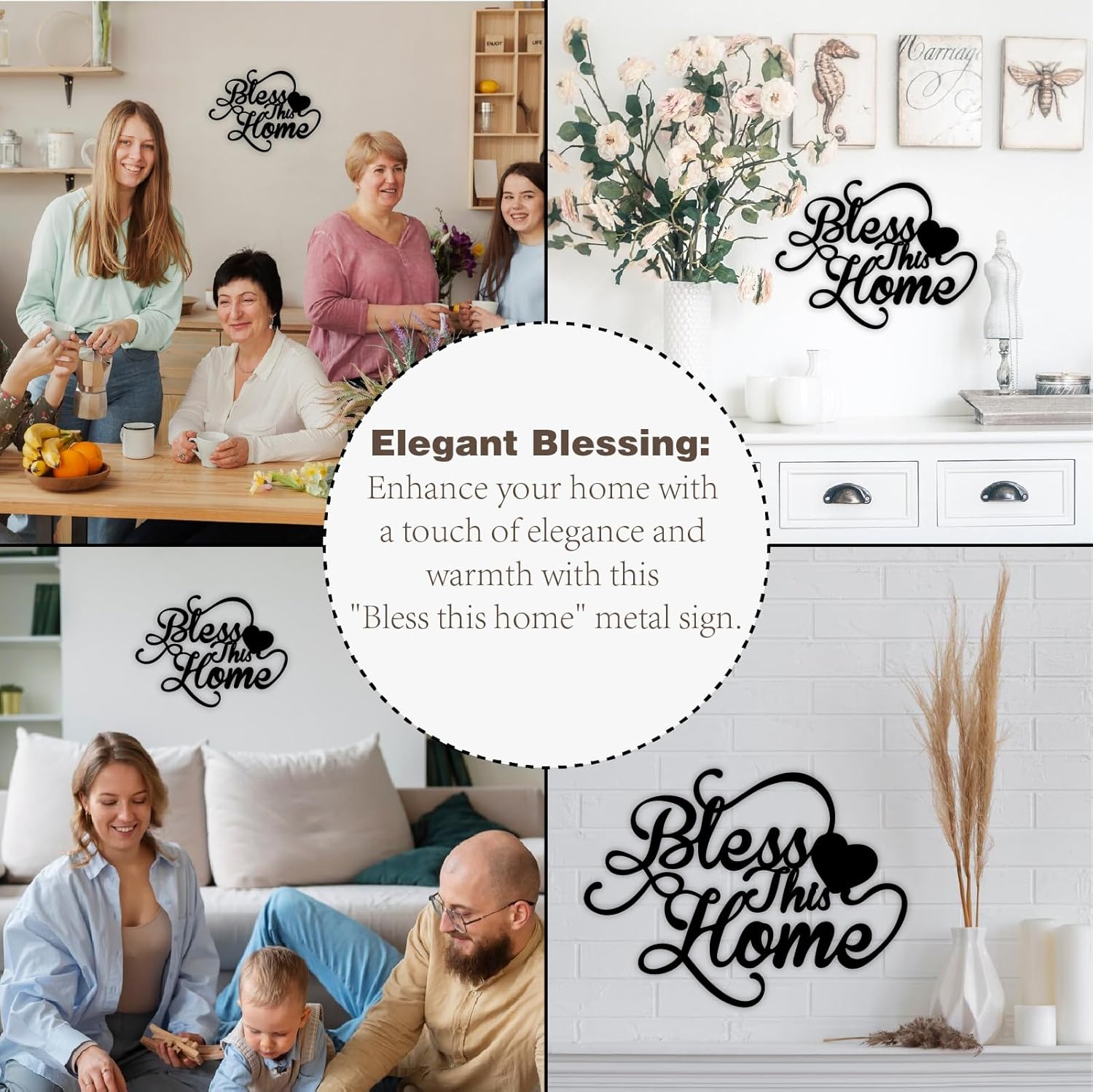 Bless This Home Black Metal Wall Art Entryway Sign